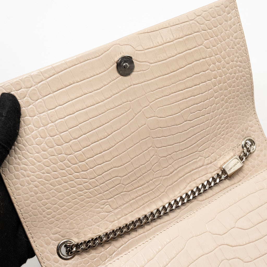 SAINT LAURENT/YSL KATE BAG CROC-EMBOSSED CALFSKIN BEIGE SHW