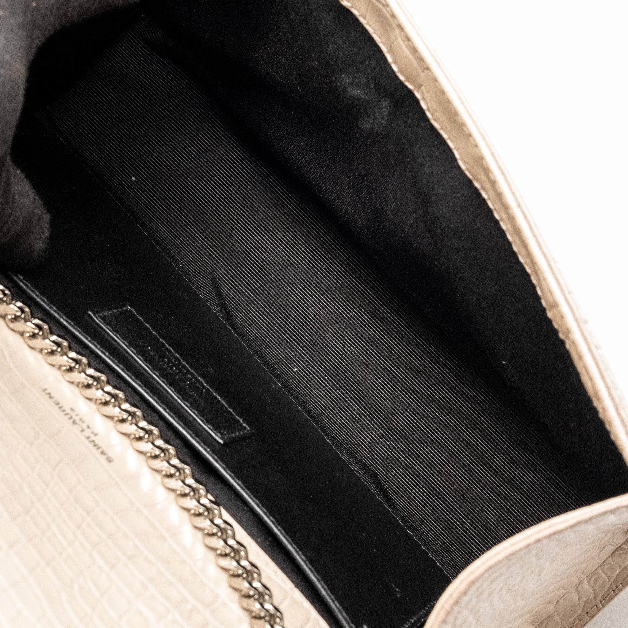 SAINT LAURENT/YSL KATE BAG CROC-EMBOSSED CALFSKIN BEIGE SHW