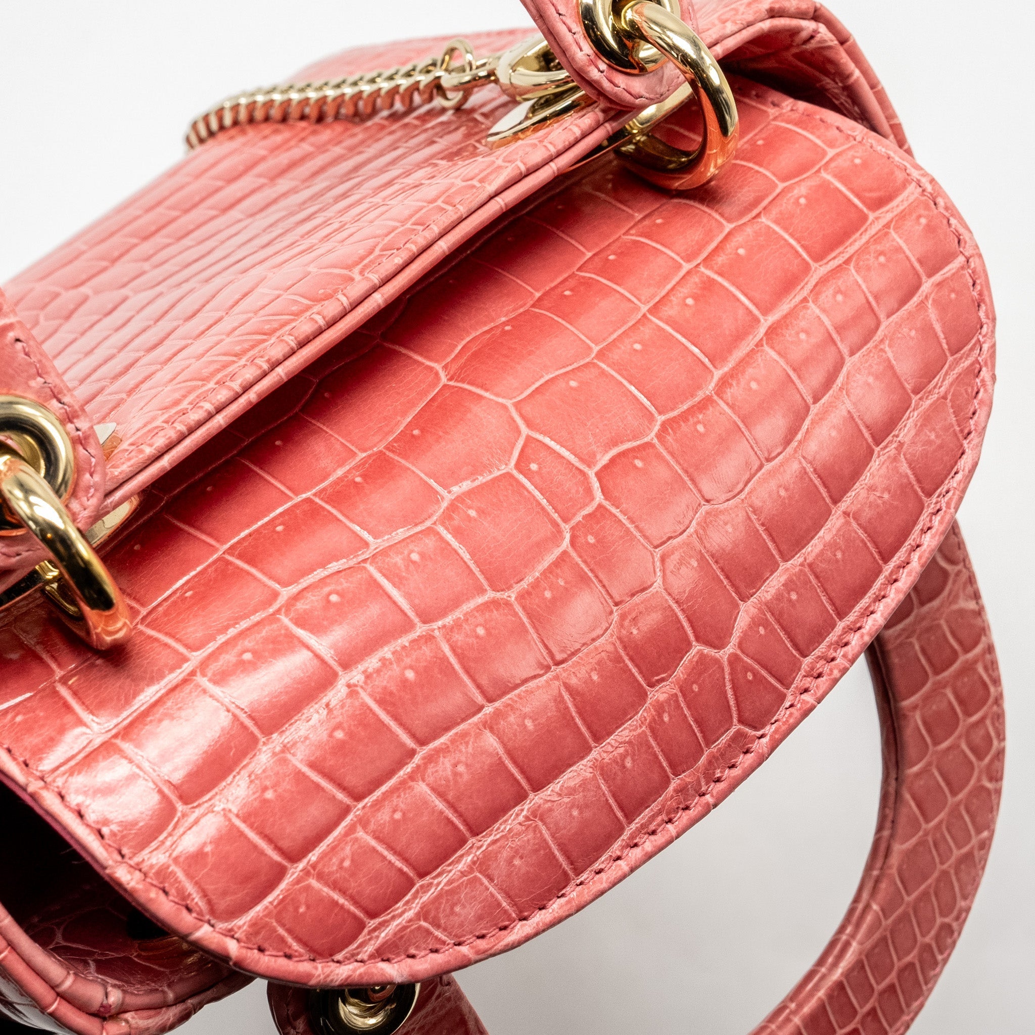 DIOR MINI LADY DIOR CROCODILE PINK LGHW