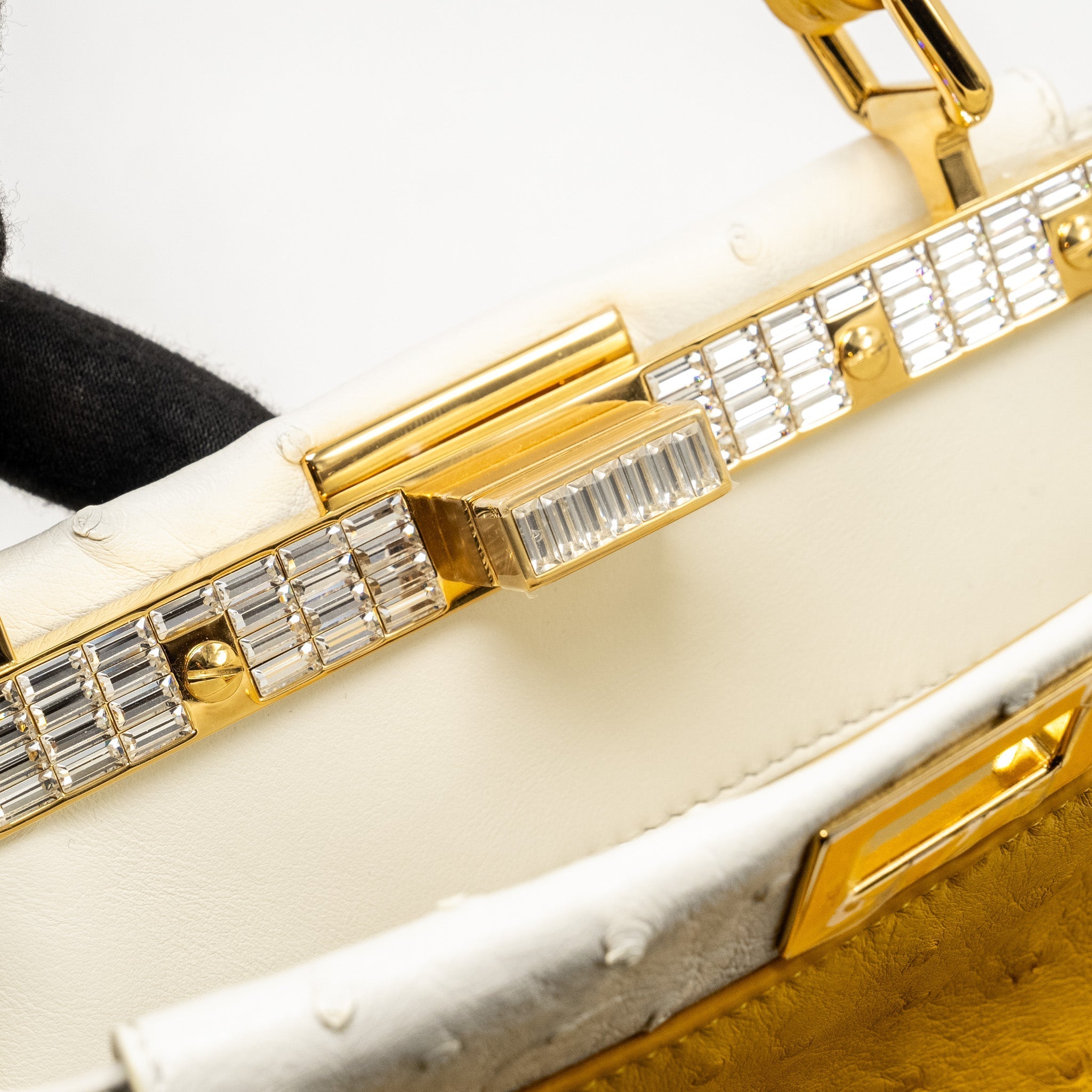 FENDI MINI PEEKABOO OSTRICH/CRYSTAL YELLOW/WHITE GHW