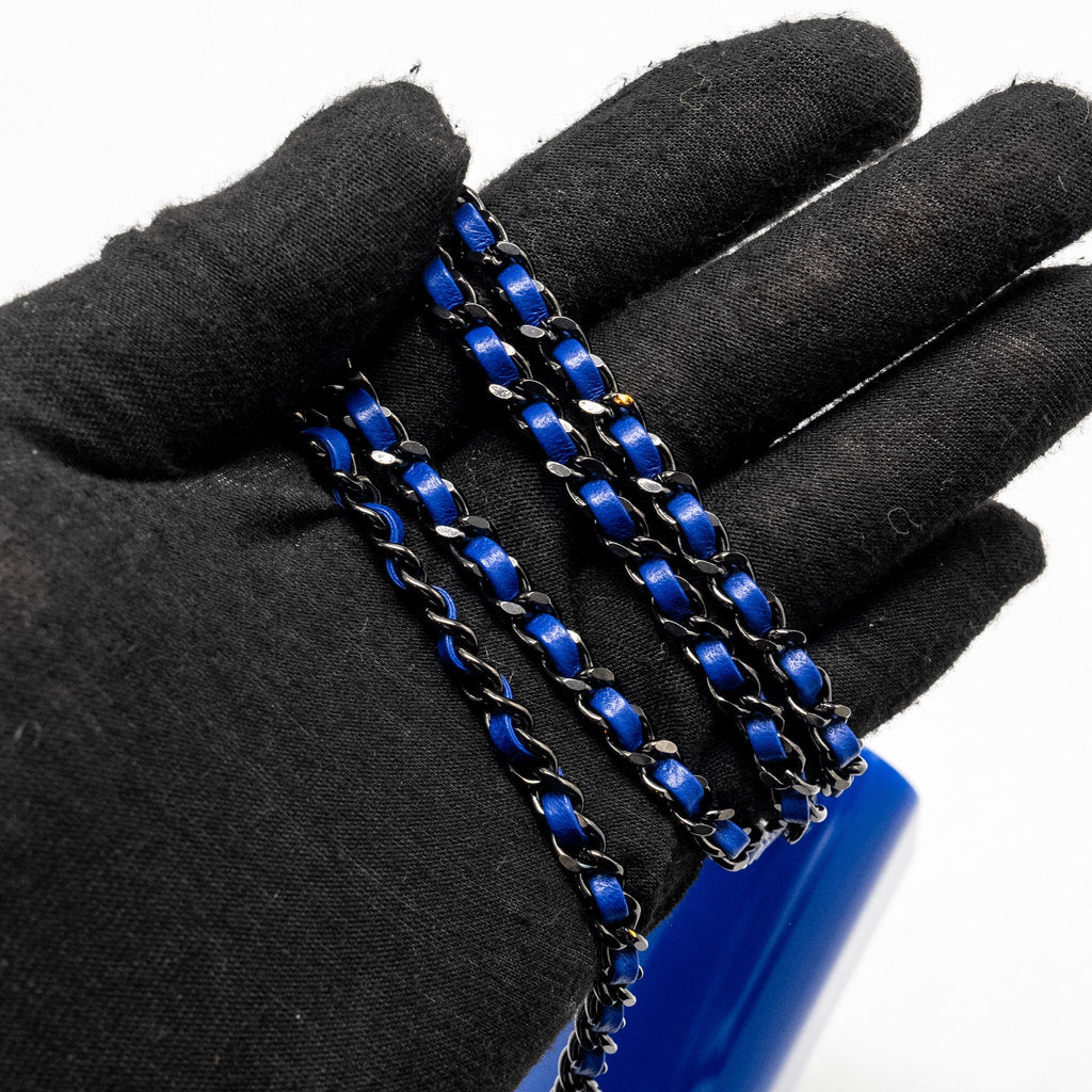 CHANEL 21K PLEXI FLAP EVENING BAG BLUE/BLACK WITH BLACK HARDWARE (MICROCHIP)