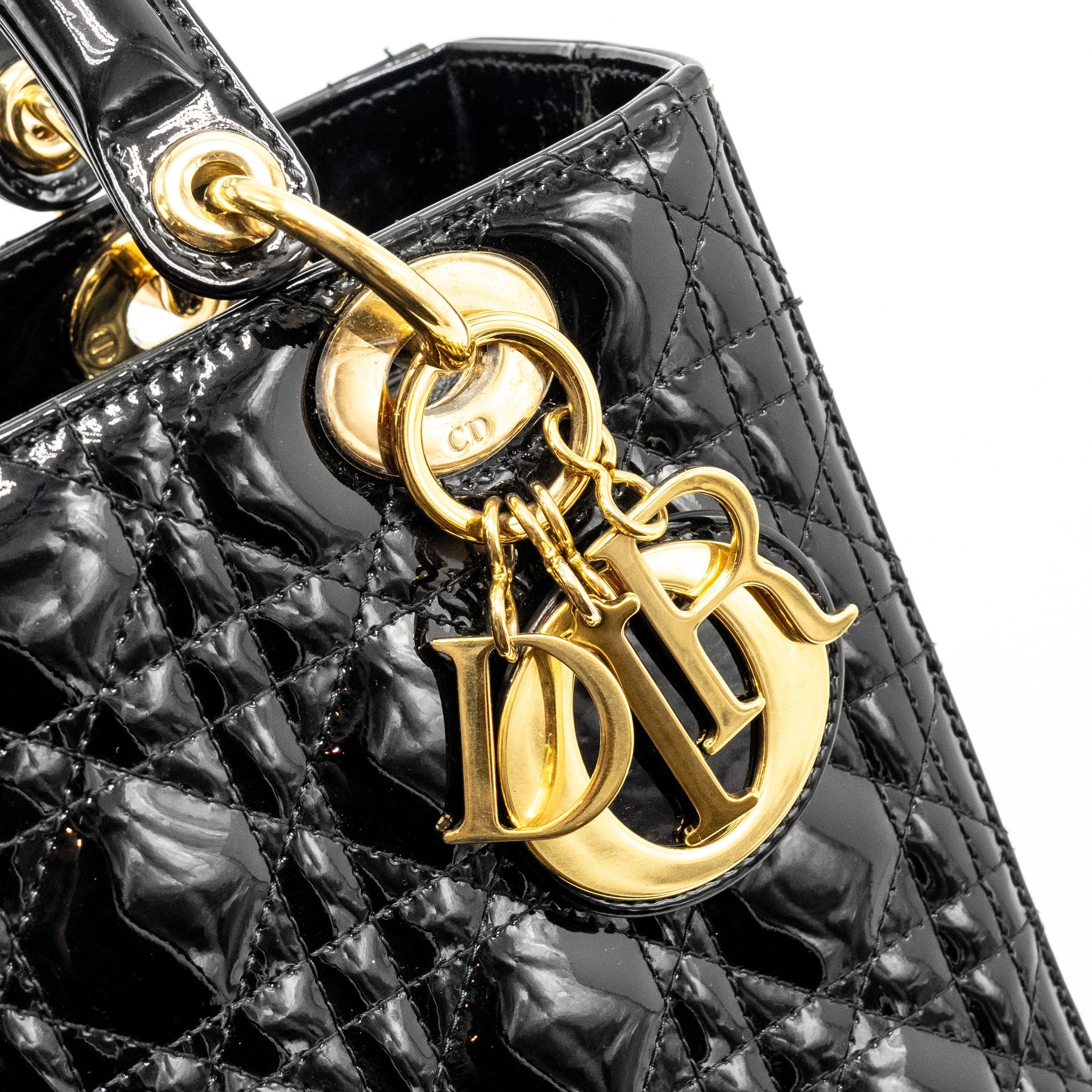 DIOR MEDIUM LADY DIOR PATENT BLACK GHW