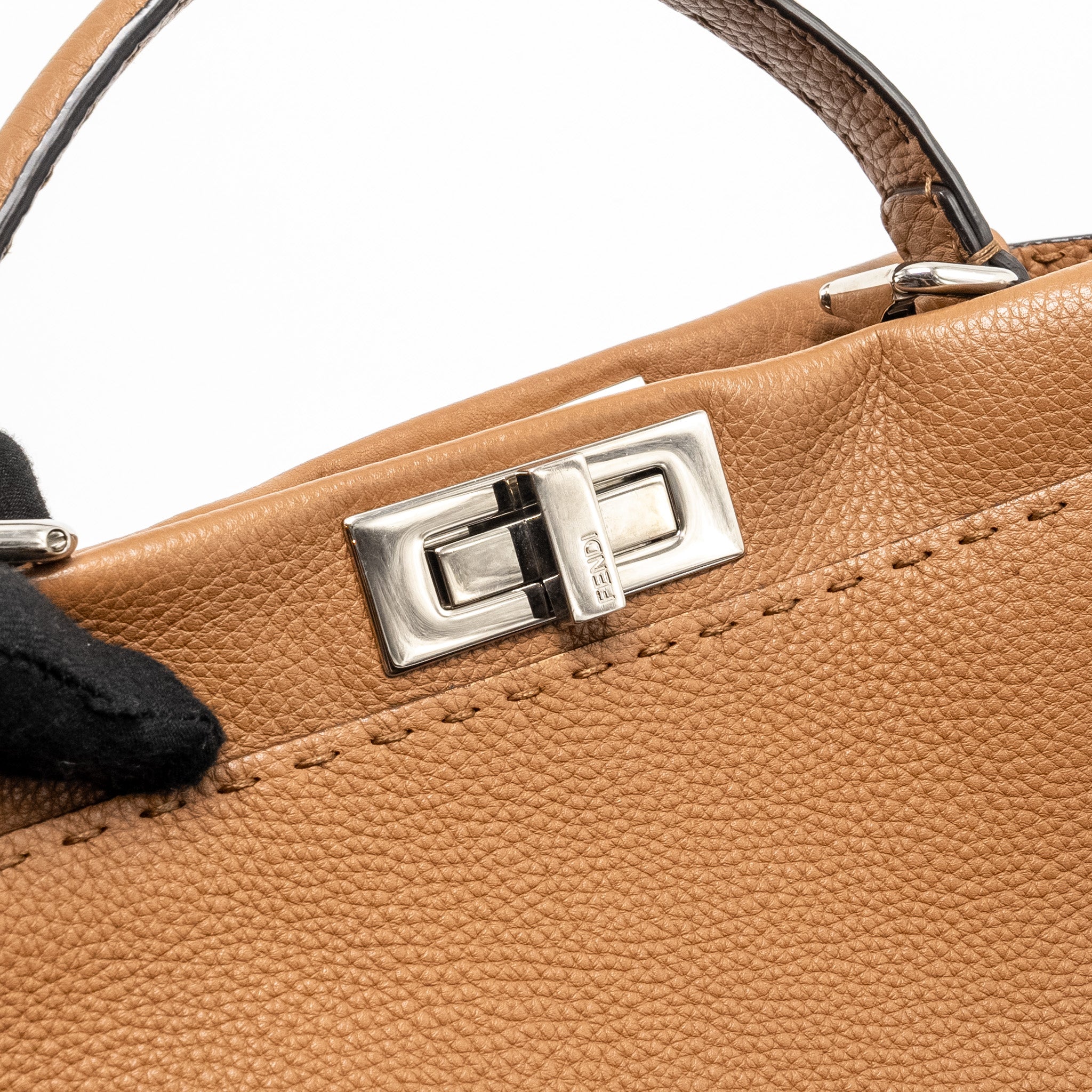 FENDI MEDIUM PEEKABOO TOTE BAG GRAINED CALFSKIN DARK BEIGE SHW