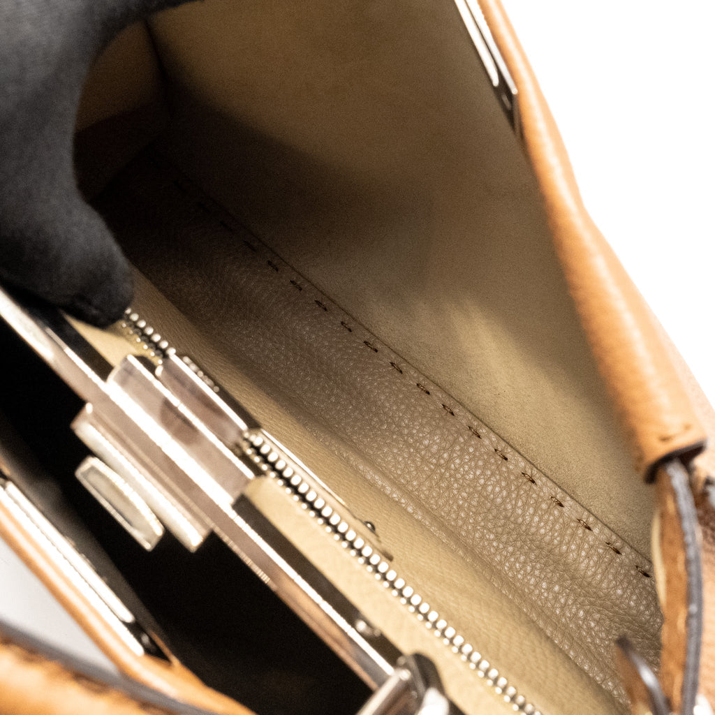 FENDI MEDIUM PEEKABOO TOTE BAG GRAINED CALFSKIN DARK BEIGE SHW