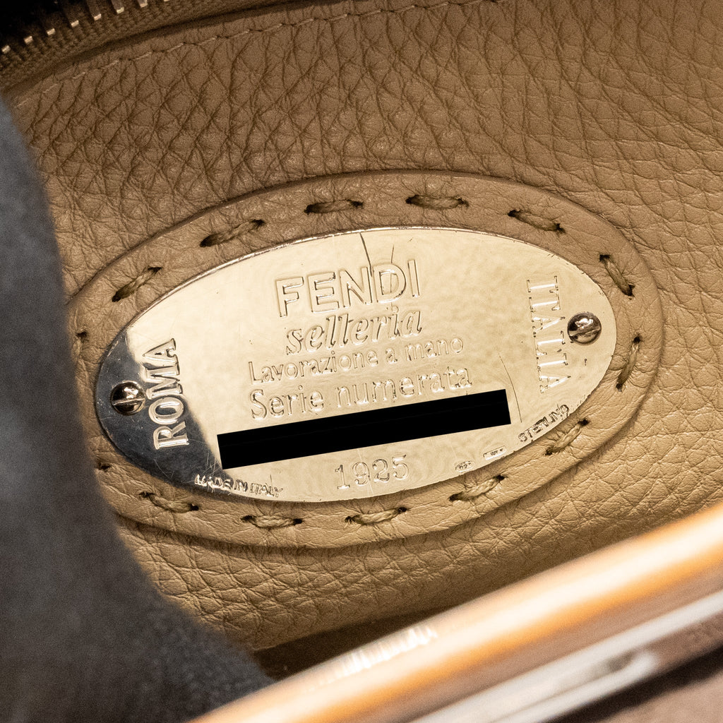 FENDI MEDIUM PEEKABOO TOTE BAG GRAINED CALFSKIN DARK BEIGE SHW