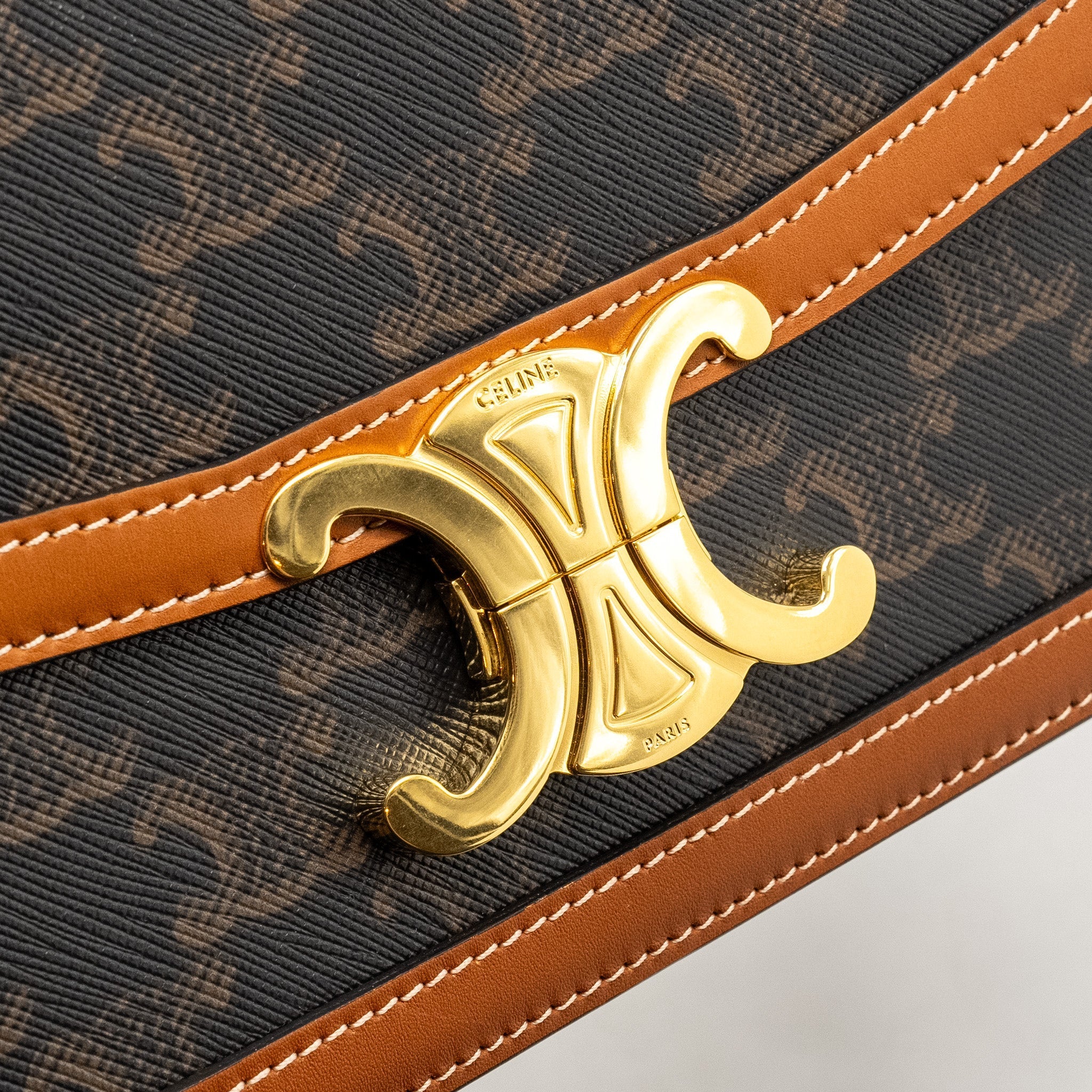 CELINE TEEN TRIOMPHE BAG IN TRIOMPHE CANVAS / CALFSKIN BROWN / MULTICOLOUR GHW