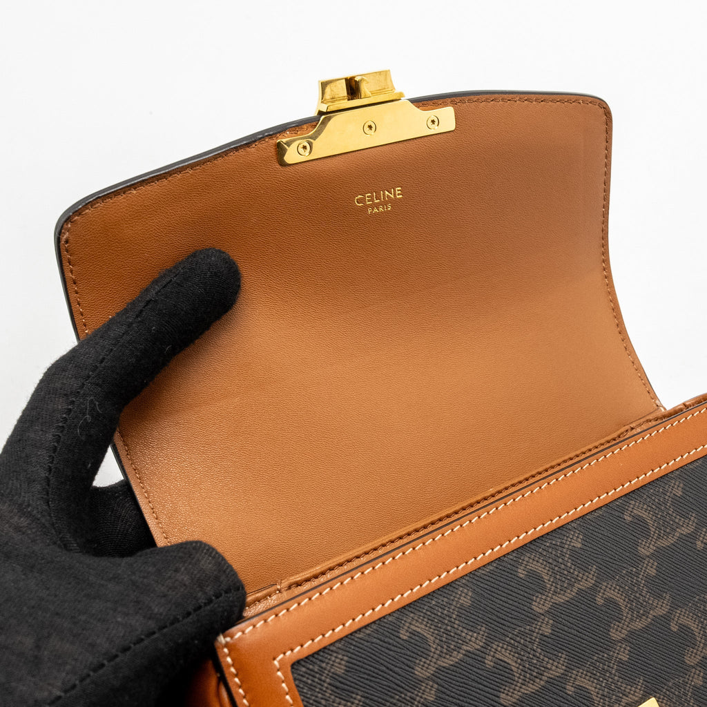 CELINE TEEN TRIOMPHE BAG IN TRIOMPHE CANVAS / CALFSKIN BROWN / MULTICOLOUR GHW