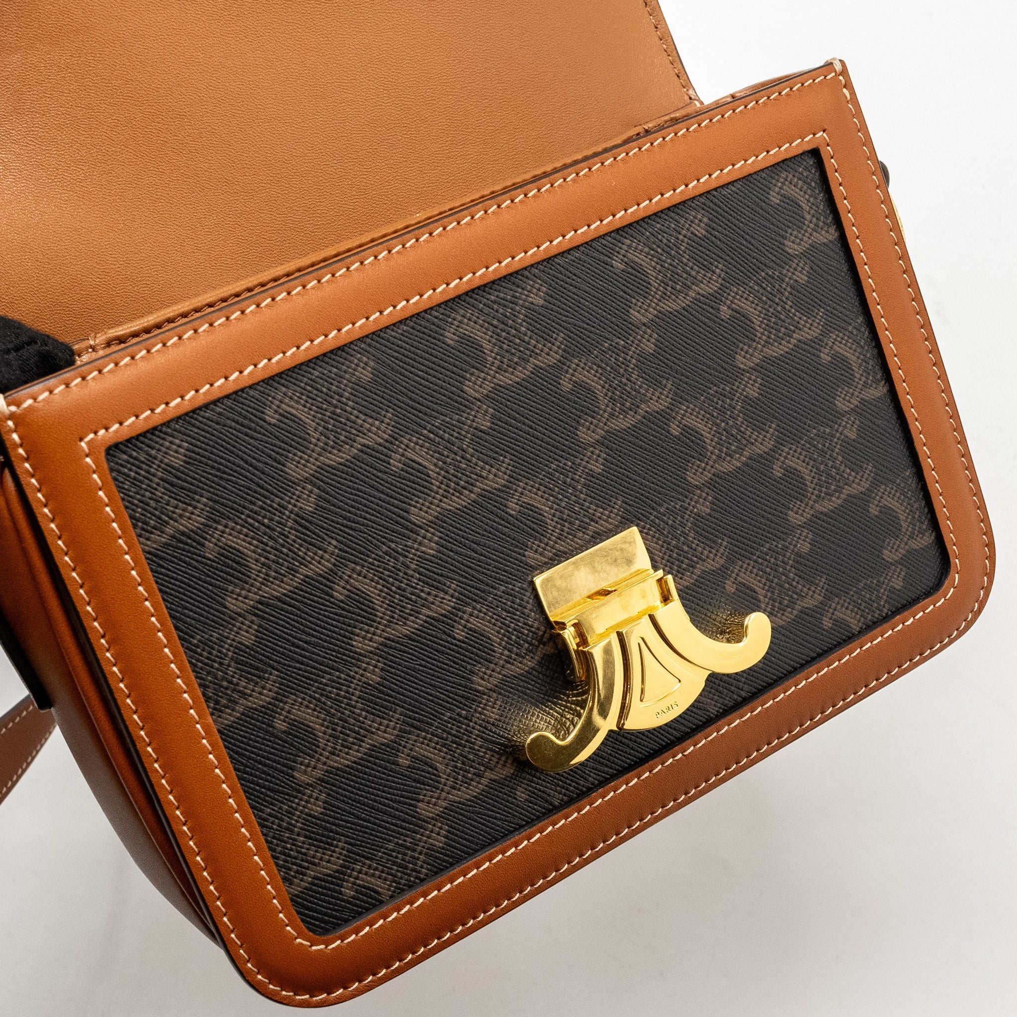 CELINE TEEN TRIOMPHE BAG IN TRIOMPHE CANVAS / CALFSKIN BROWN / MULTICOLOUR GHW