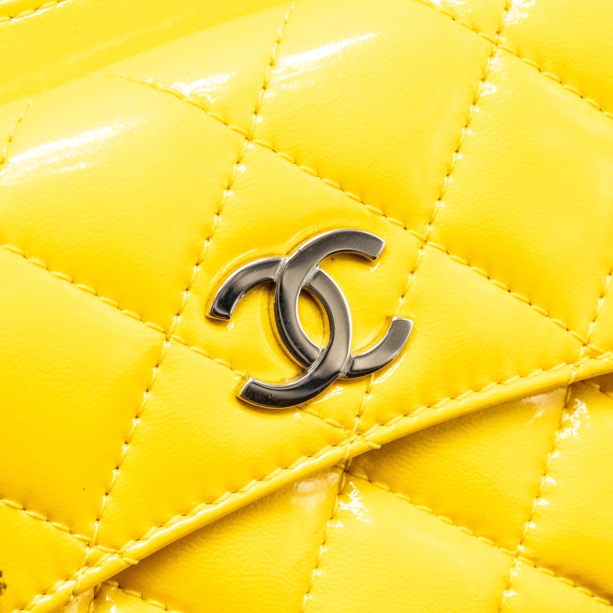 CHANEL POCKET BOX CAMERA BAG PATENT YELLOW SHW