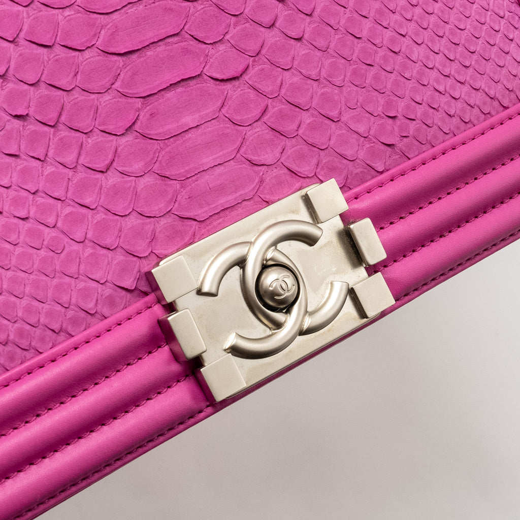 CHANEL MEDIUM BOY FLAP BAG PYTHON PINK BRUSHED SHW
