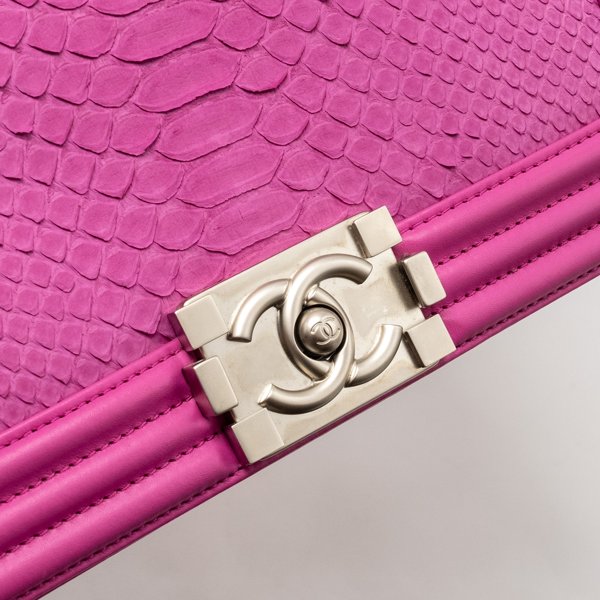 CHANEL MEDIUM BOY FLAP BAG PYTHON PINK BRUSHED SHW