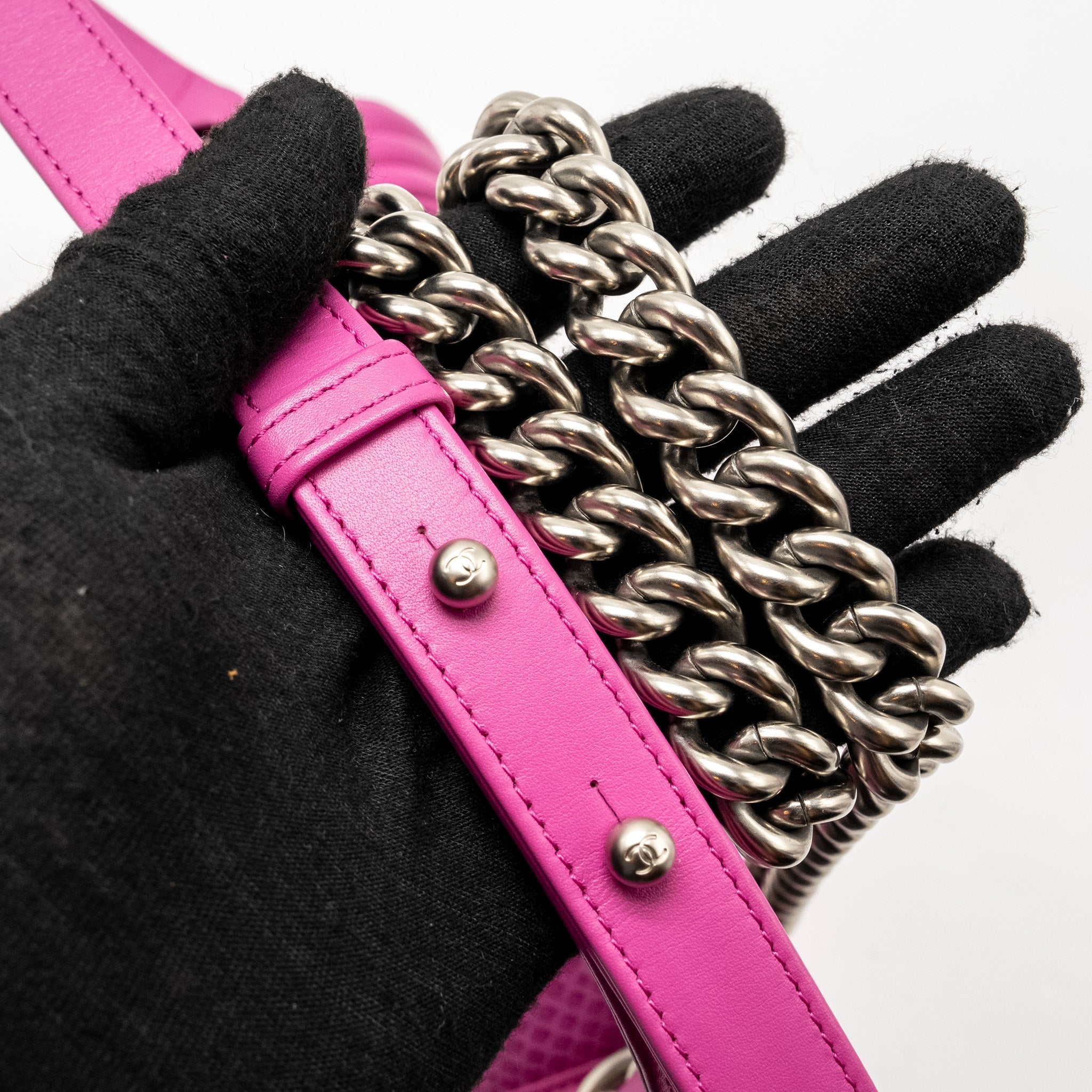 CHANEL MEDIUM BOY FLAP BAG PYTHON PINK BRUSHED SHW