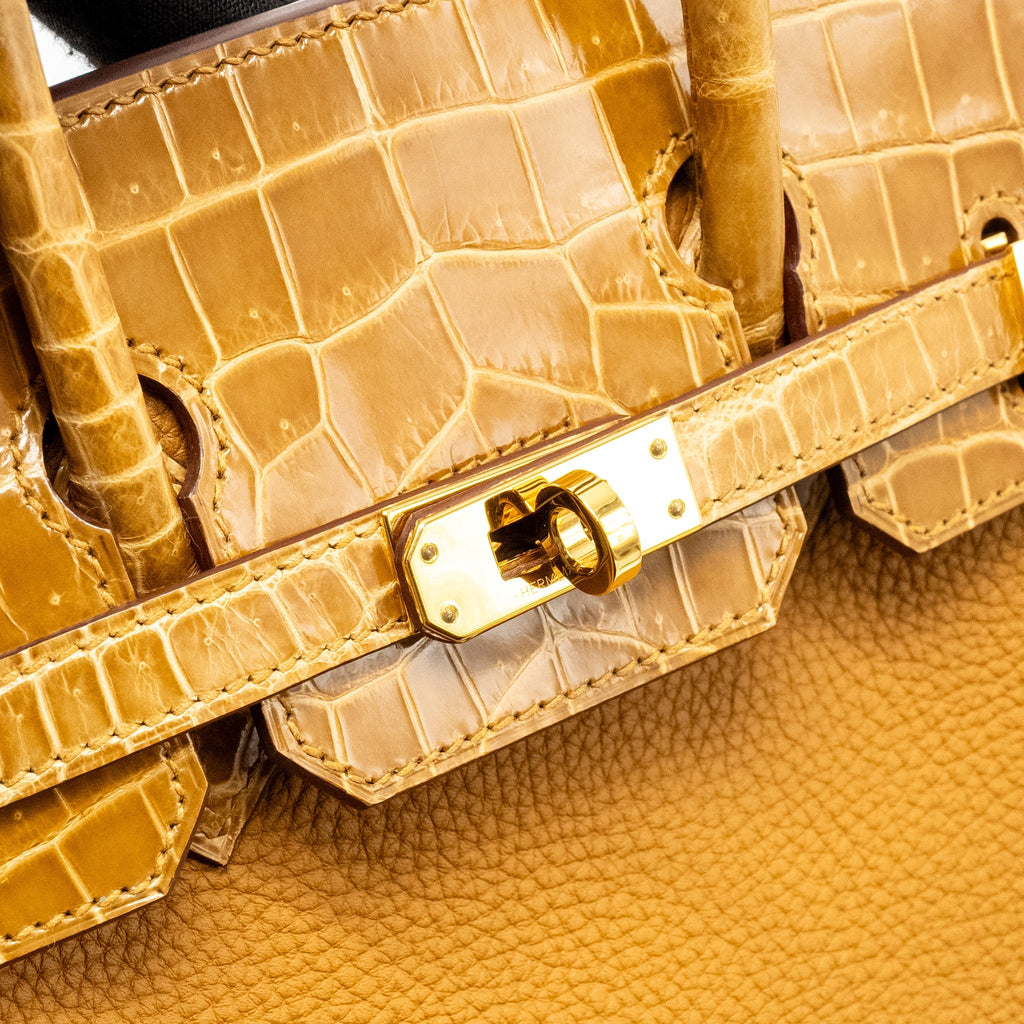 HERMES BIRKIN 25 TOUCH CROCODILE NILOTICUS/TOGO CARAMEL/TABAC CAMEL GHW