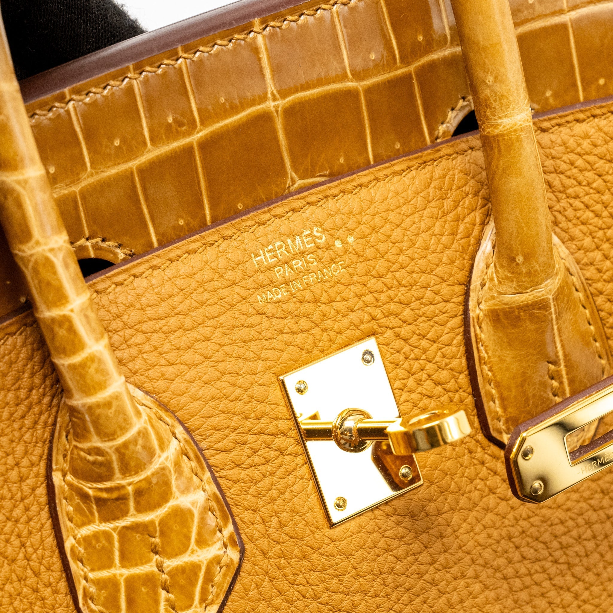 HERMES BIRKIN 25 TOUCH CROCODILE NILOTICUS/TOGO CARAMEL/TABAC CAMEL GHW