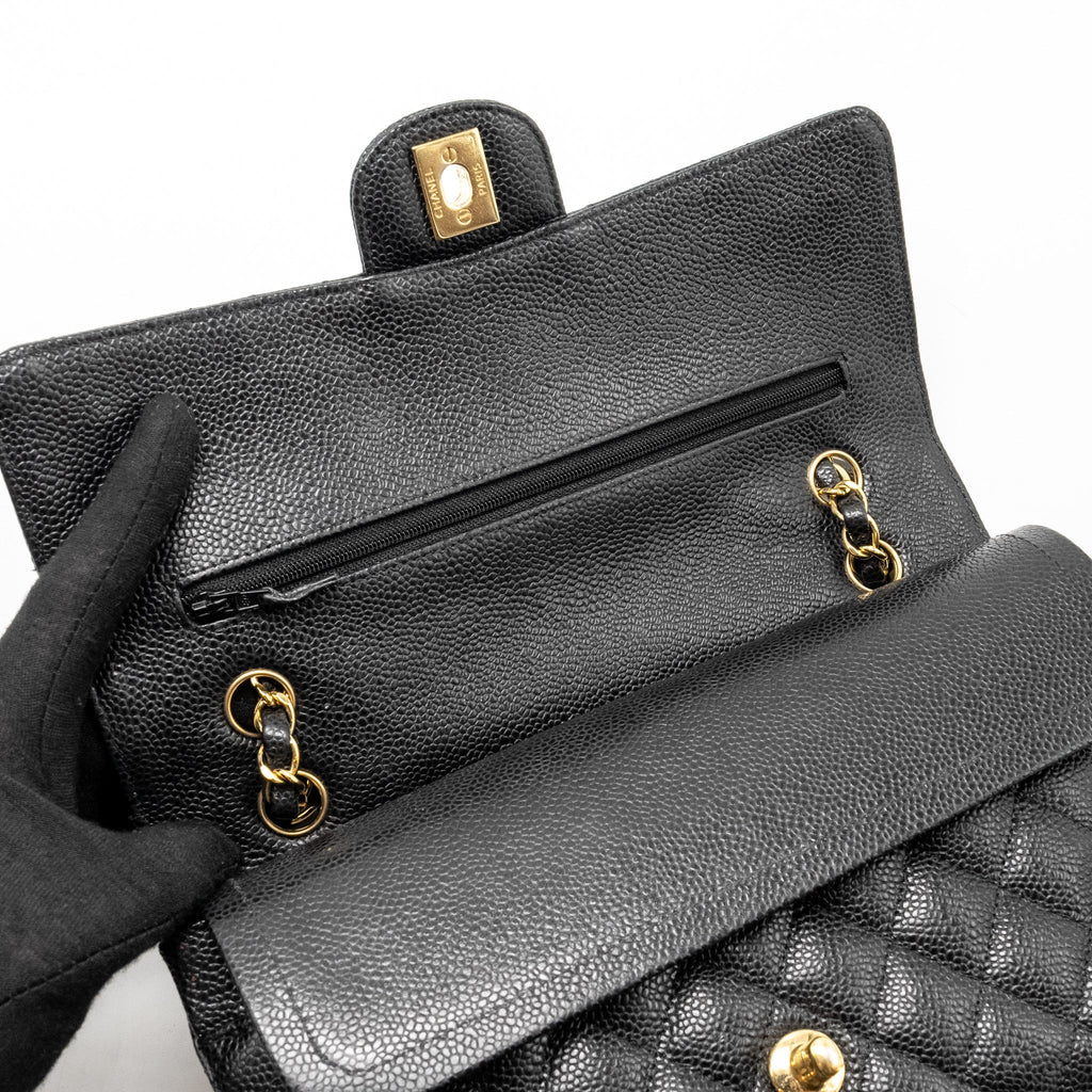 CHANEL MEDIUM CLASSIC DOUBLE  FLAP BAG CAVIAR BLACK GHW