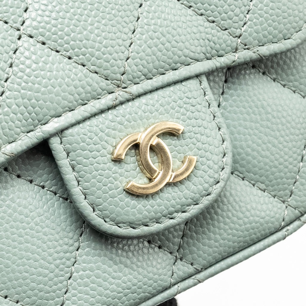 CHANEL MINI FLAP VANITY WITH CHAIN CAVIAR LIGHT GREEN LGHW
