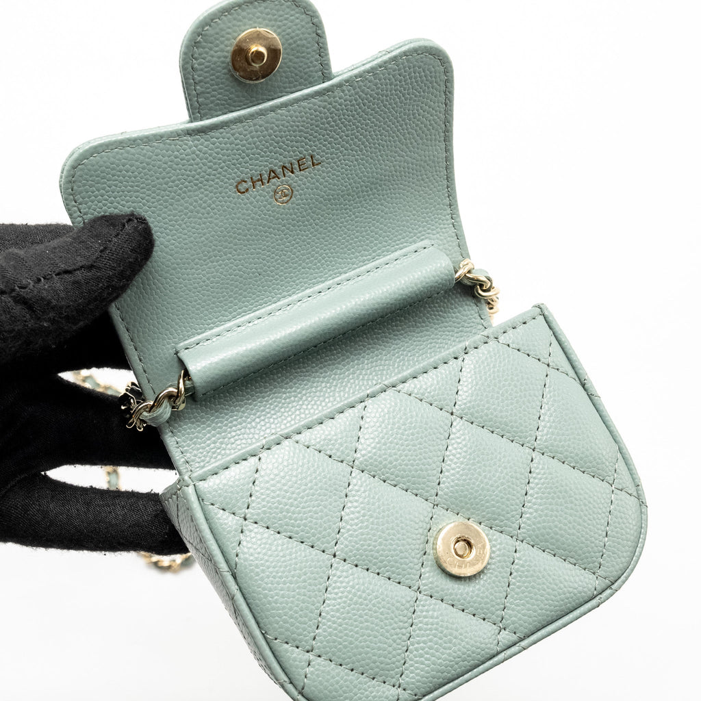 CHANEL MINI FLAP VANITY WITH CHAIN CAVIAR LIGHT GREEN LGHW