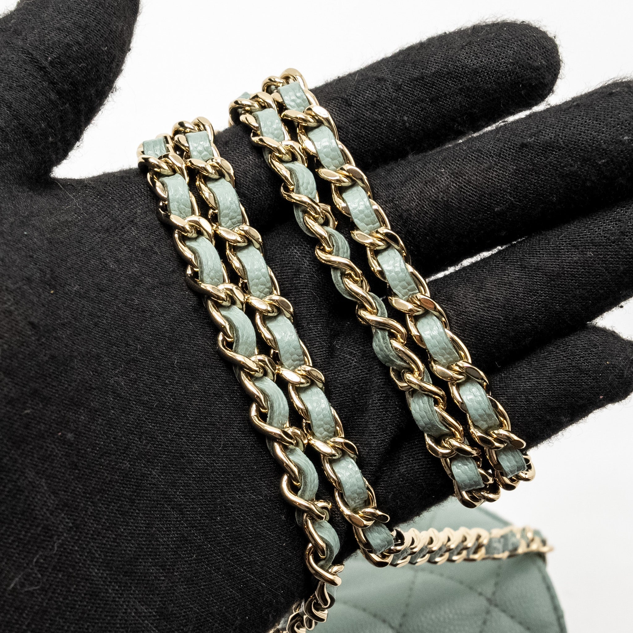 CHANEL MINI FLAP VANITY WITH CHAIN CAVIAR LIGHT GREEN LGHW