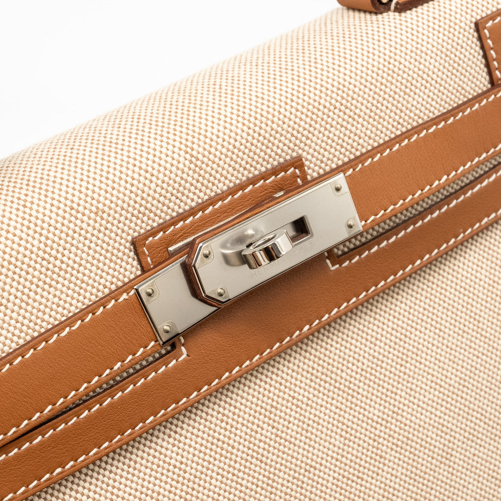 HERMES KELLY 28 SELLIER TOILE H/SWIFT ECRU/GOLD SHW