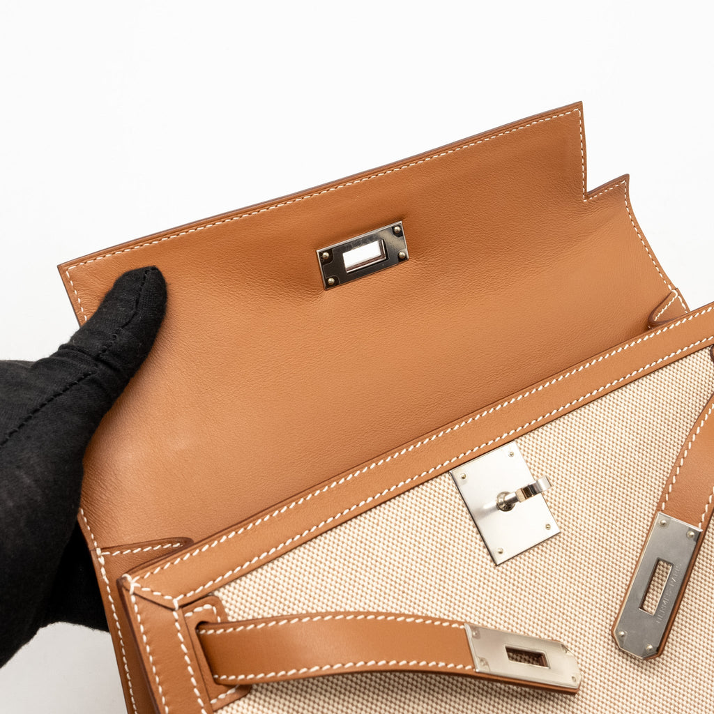HERMES KELLY 28 SELLIER TOILE H/SWIFT ECRU/GOLD SHW
