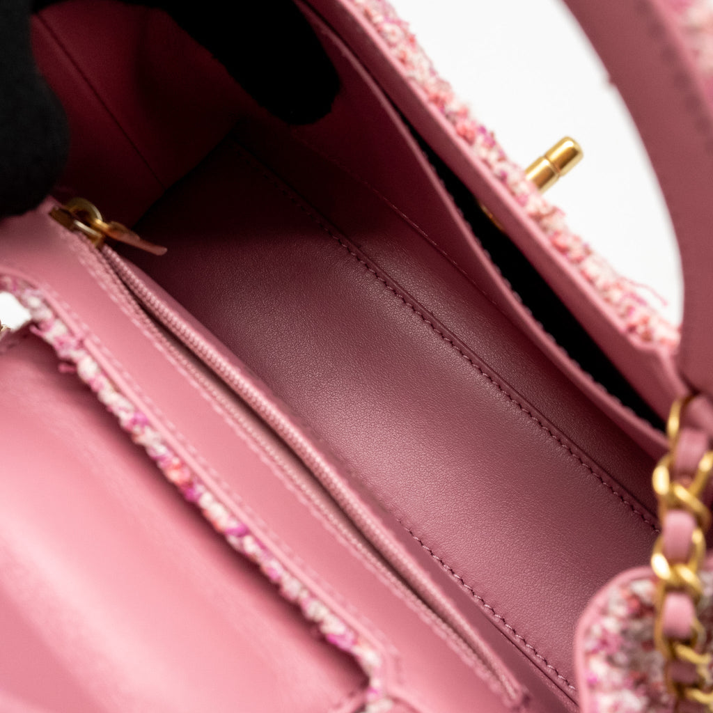 CHANEL 24P MINI KELLY/SHOPPING TOTE TWEED PINK/MULTICOLOUR GHW (MICROCHIP)