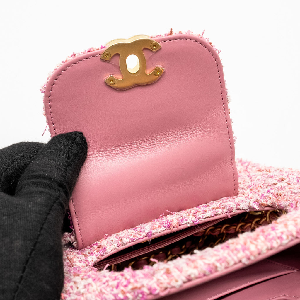 CHANEL 24P MINI KELLY/SHOPPING TOTE TWEED PINK/MULTICOLOUR GHW (MICROCHIP)