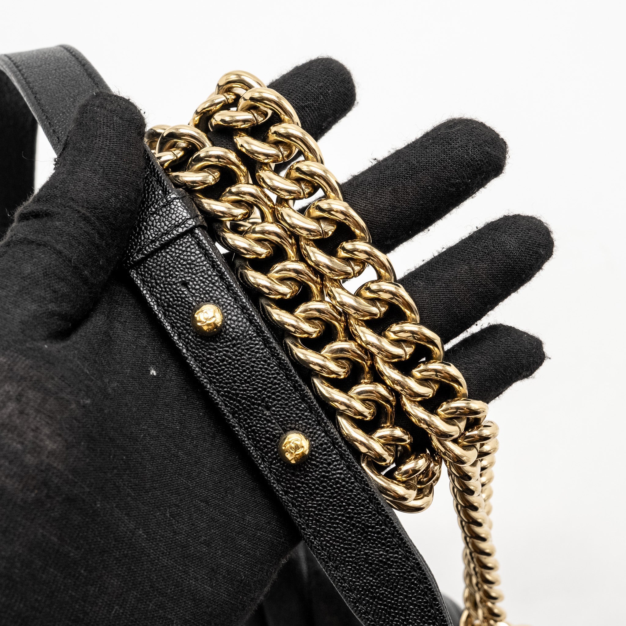 CHANEL CHEVRON SMALL BOY BAG CAVIAR BLACK GHW