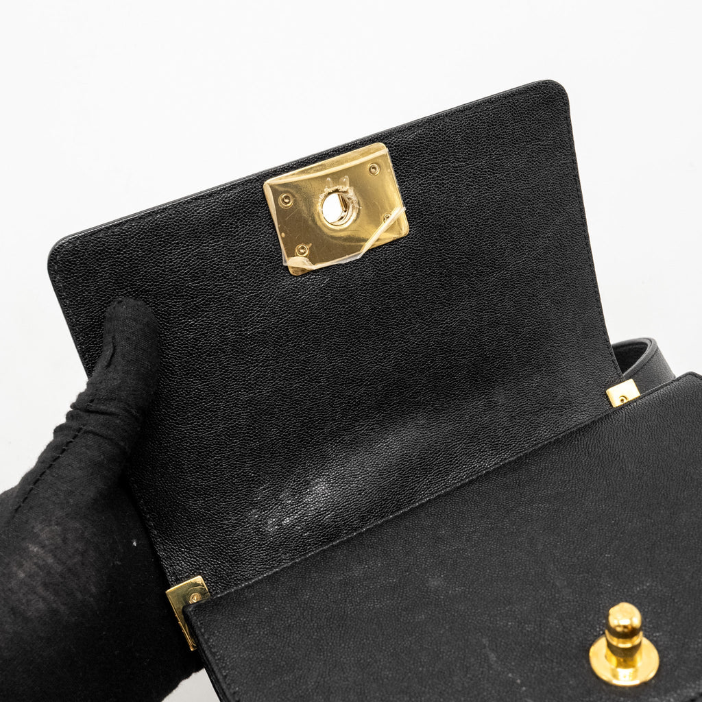 CHANEL CHEVRON SMALL BOY BAG CAVIAR BLACK GHW
