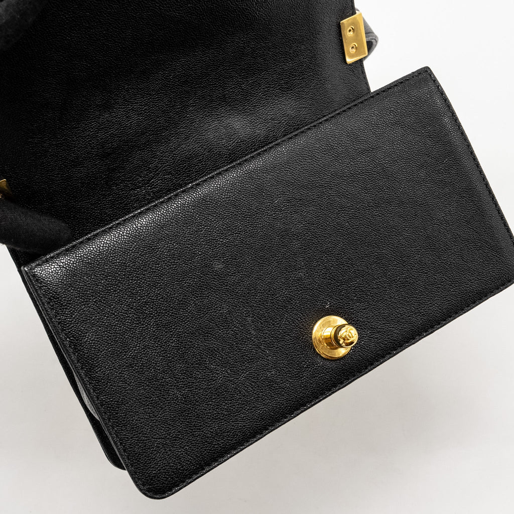 CHANEL CHEVRON SMALL BOY BAG CAVIAR BLACK GHW