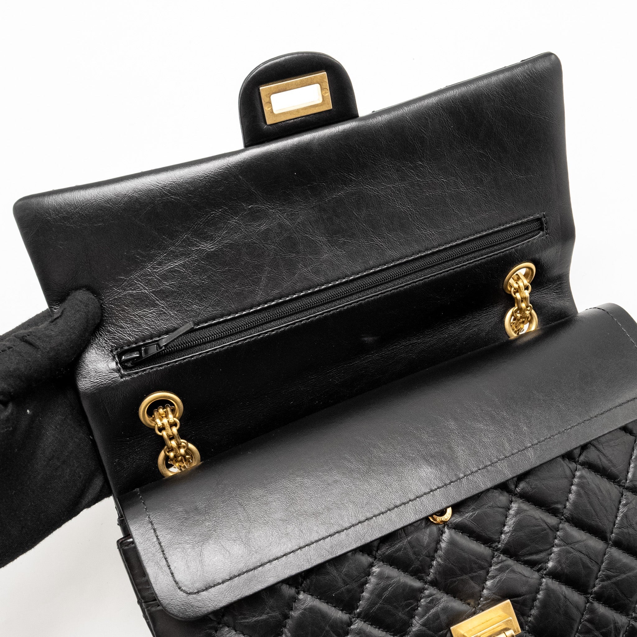 CHANEL LARGE 2.55 REISSUE FLAP BAG AGED CALFSKIN BLACK GHW