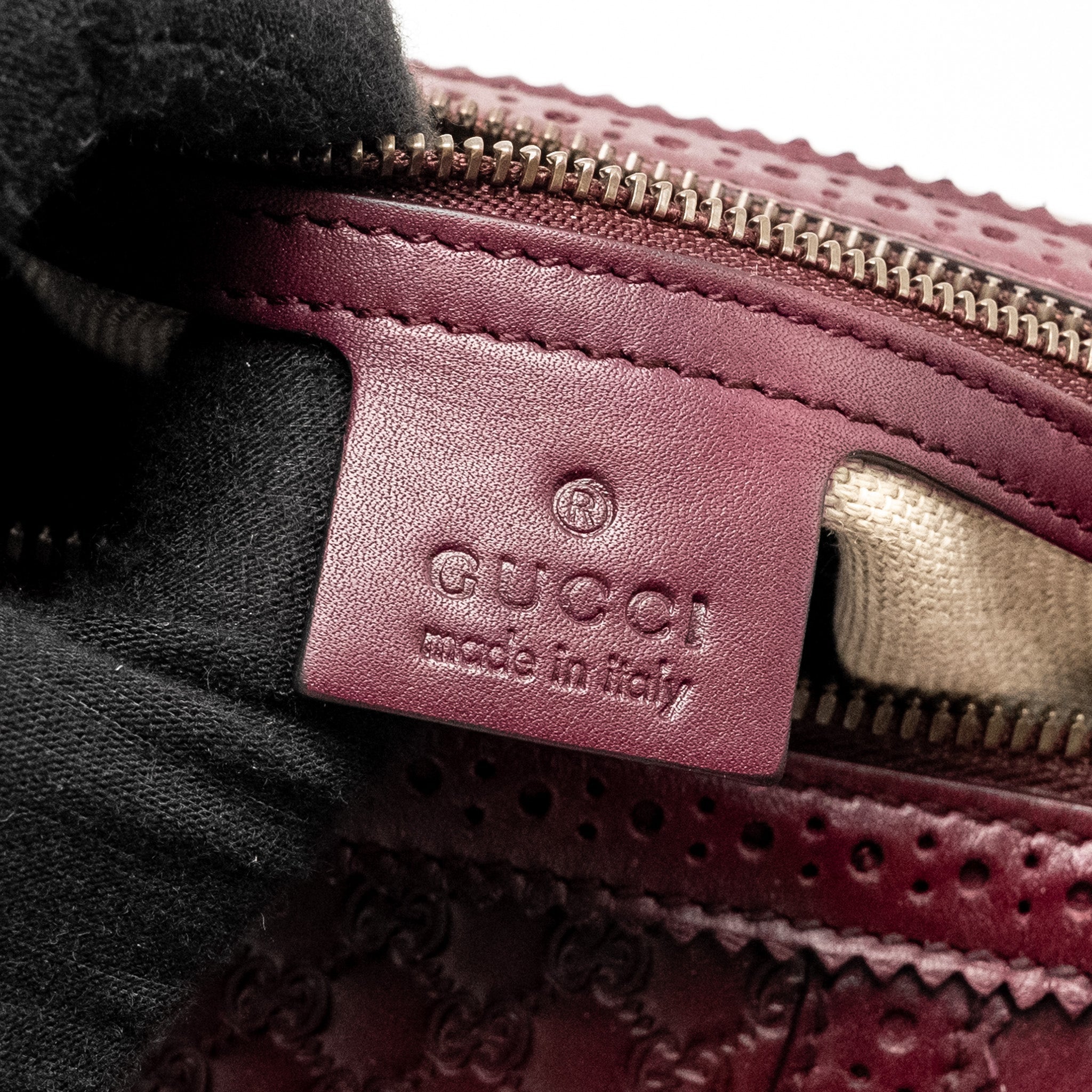 GUCCI VINTAGE DUILIO BROGUE BOSTON BAG CALFSKIN BURGUNDY GHW