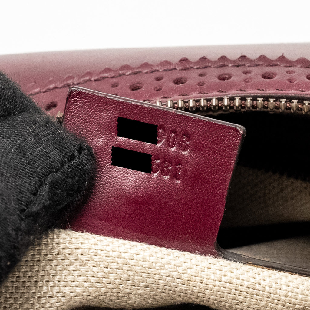 GUCCI VINTAGE DUILIO BROGUE BOSTON BAG CALFSKIN BURGUNDY GHW