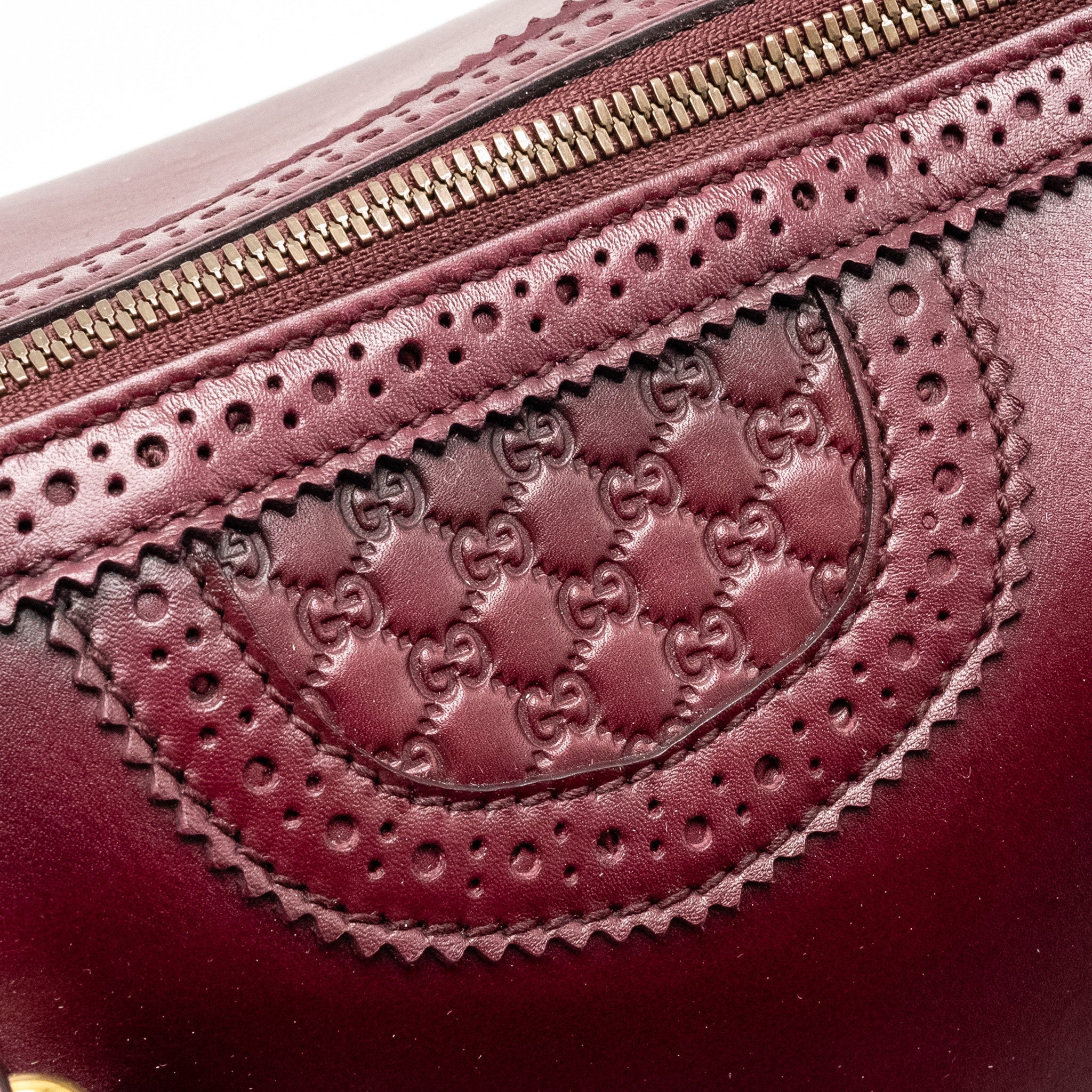 GUCCI VINTAGE DUILIO BROGUE BOSTON BAG CALFSKIN BURGUNDY GHW