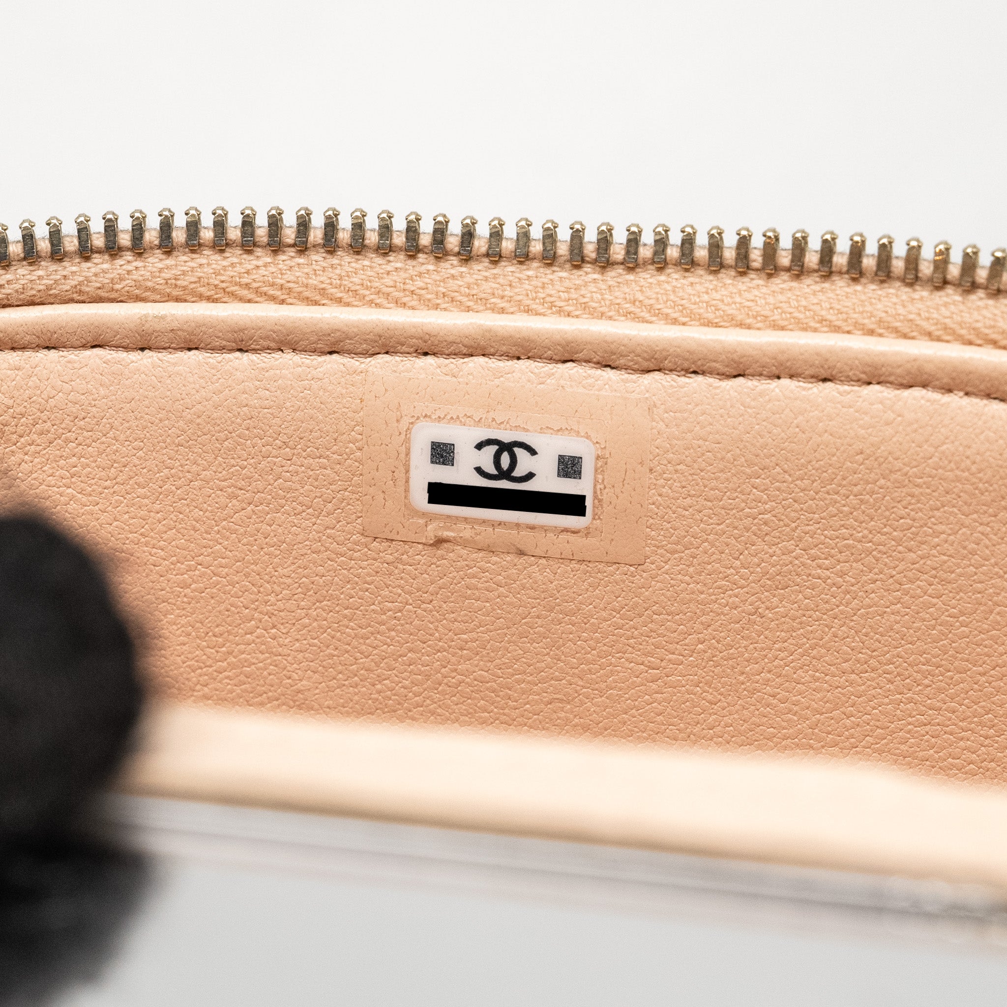 CHANEL MINI VANITY CASE WITH CAMELLIA ADJUSTABLE CHAIN LAMBSKIN BEIGE GHW (MICROCHIP)