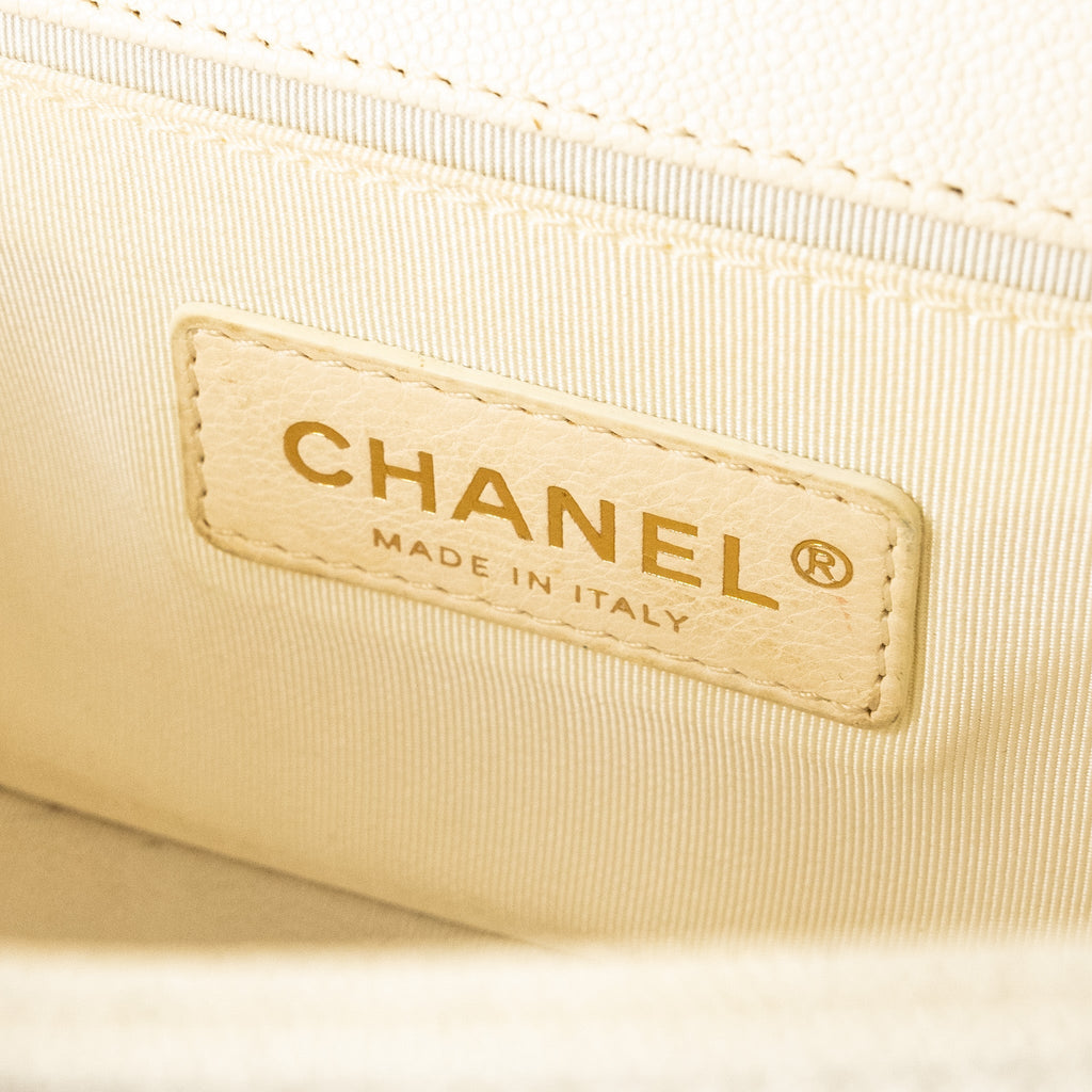 CHANEL SMALL BOY BAG CAVIAR WHITE LGHW