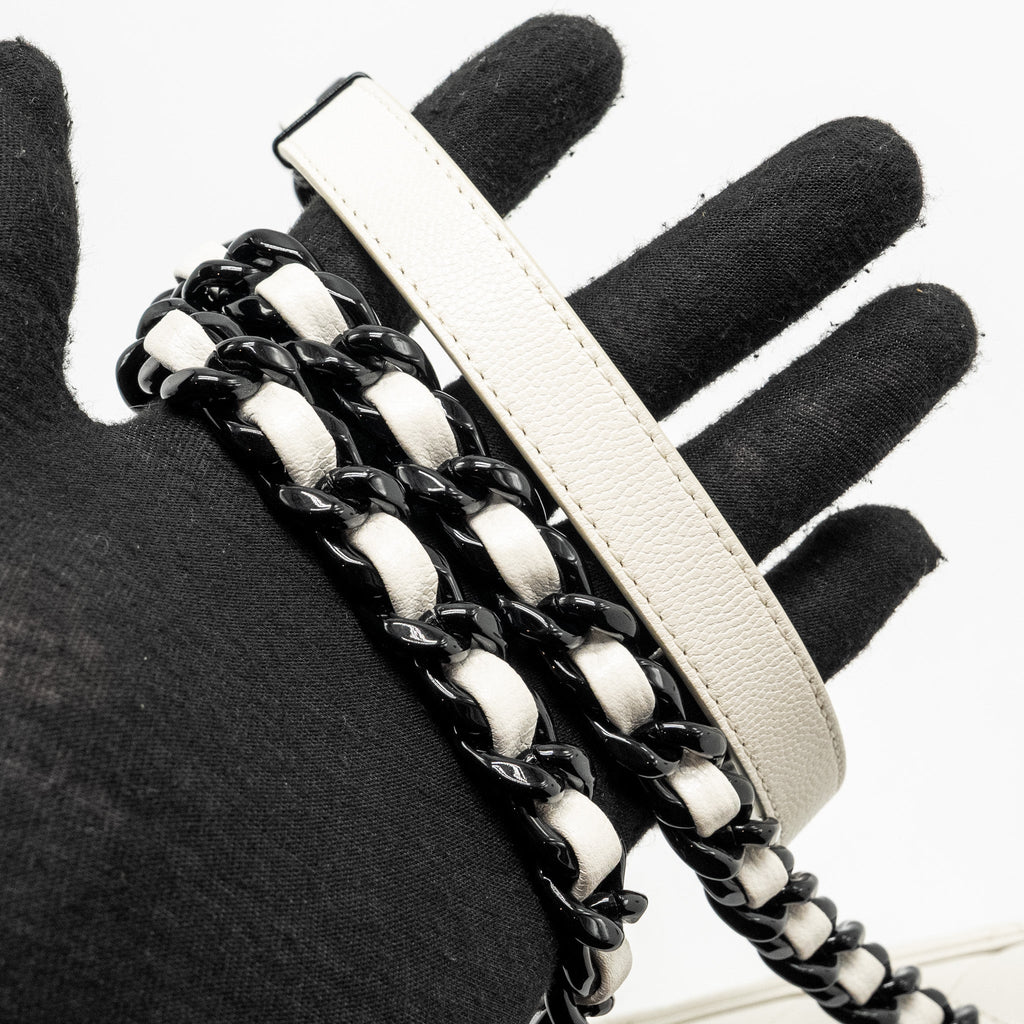 CHANEL MY EVERYTHING MINI FLAP BAG QUILTED CAVIAR WHITE BLACK HARDWARE
