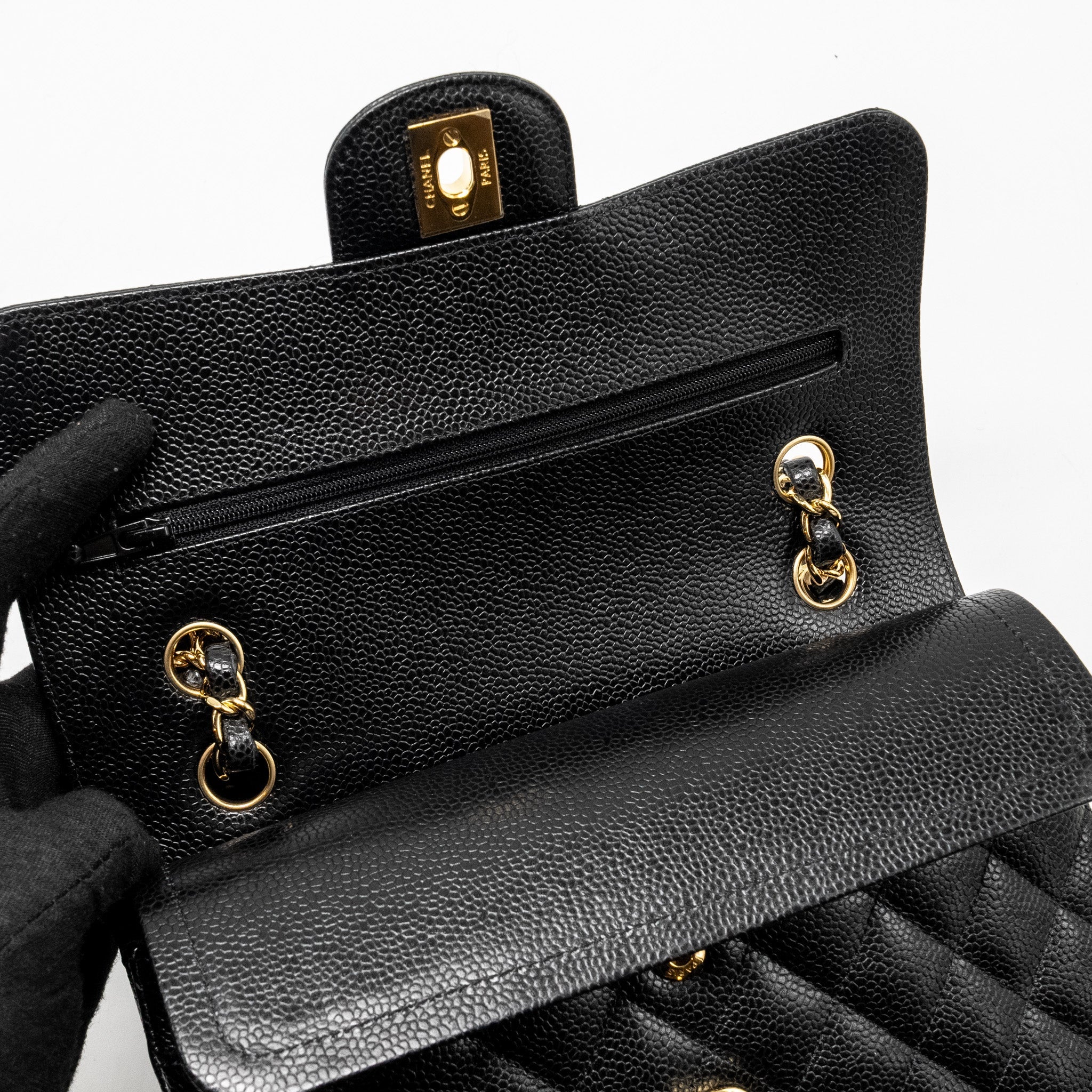 CHANEL SMALL CLASSIC DOUBLE FLAP BAG CAVIAR BLACK GHW (MICROCHIP)