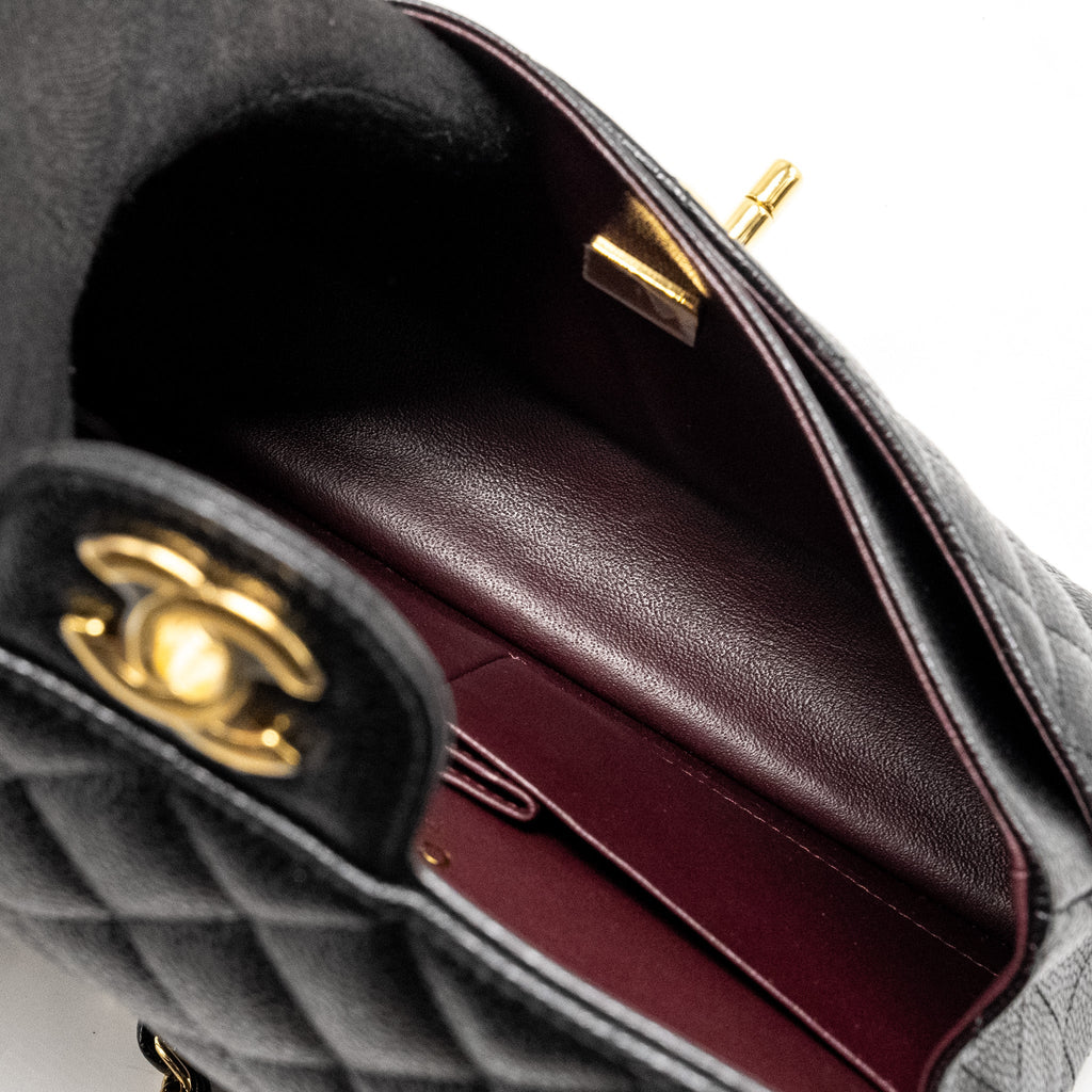 CHANEL SMALL CLASSIC DOUBLE FLAP BAG CAVIAR BLACK GHW (MICROCHIP)