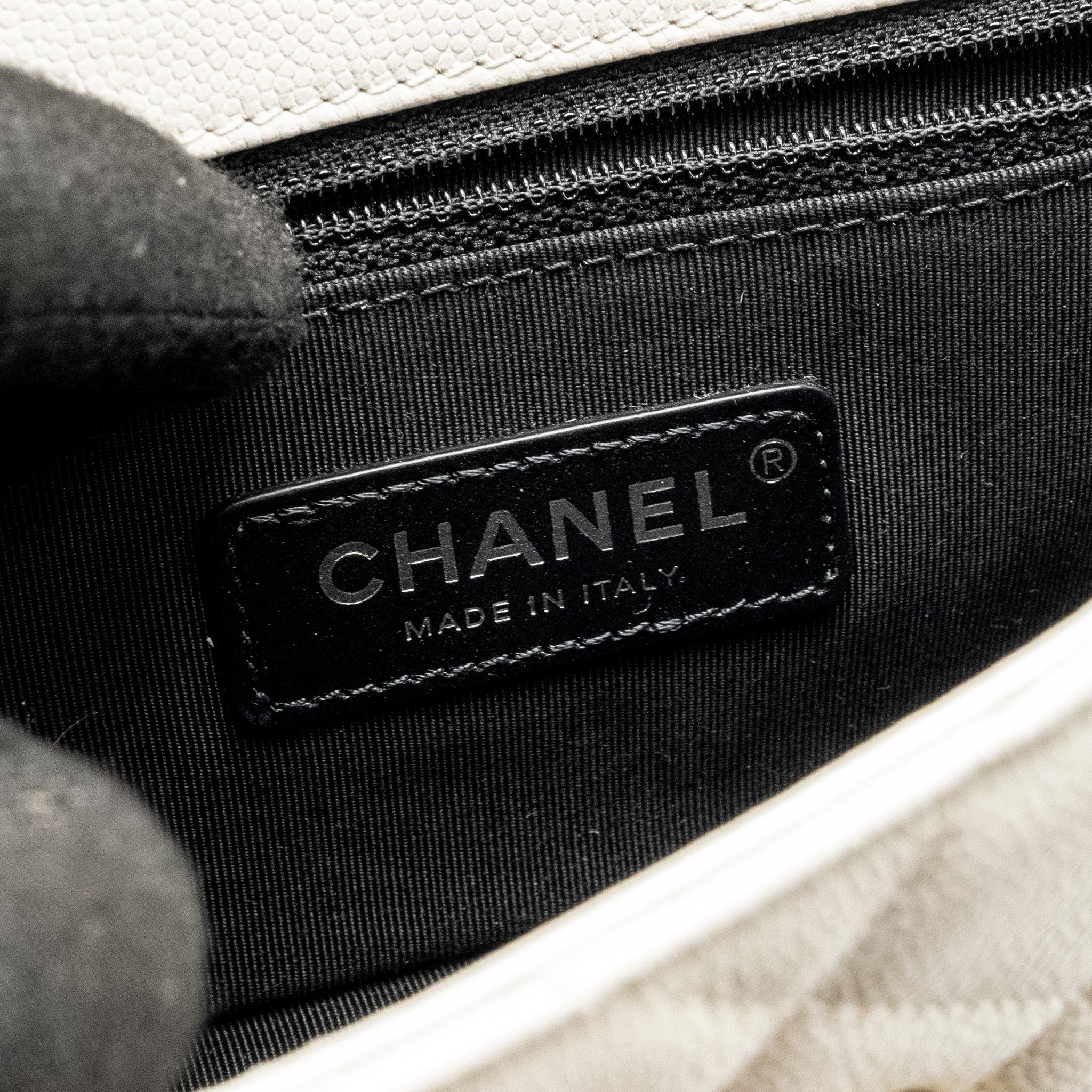 CHANEL MY EVERYTHING MINI FLAP BAG QUILTED CAVIAR WHITE BLACK HARDWARE