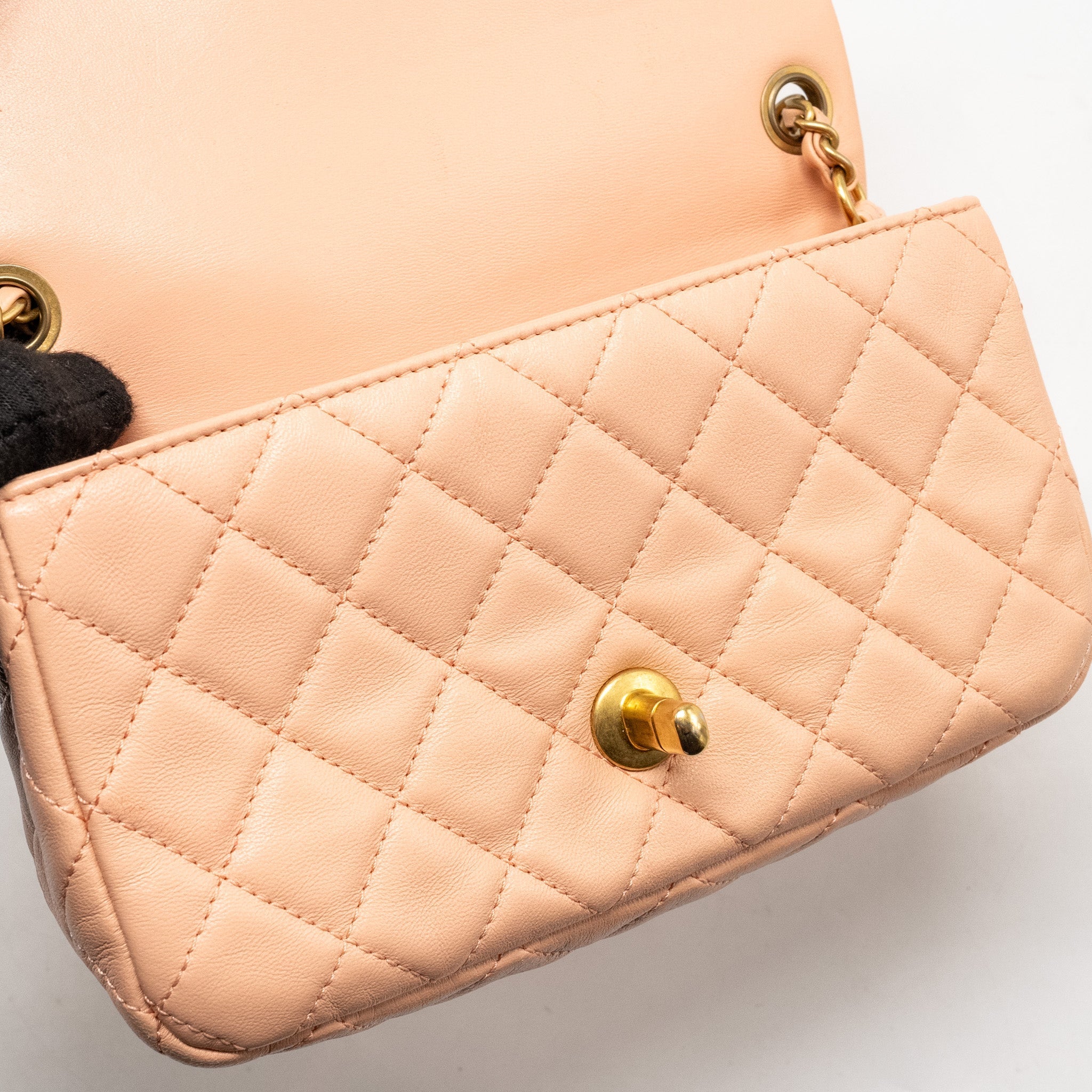 CHANEL PEARL CRUSH MINI RECTANGULAR FLAP BAG LAMBSKIN PINK GHW (MICROCHIP)