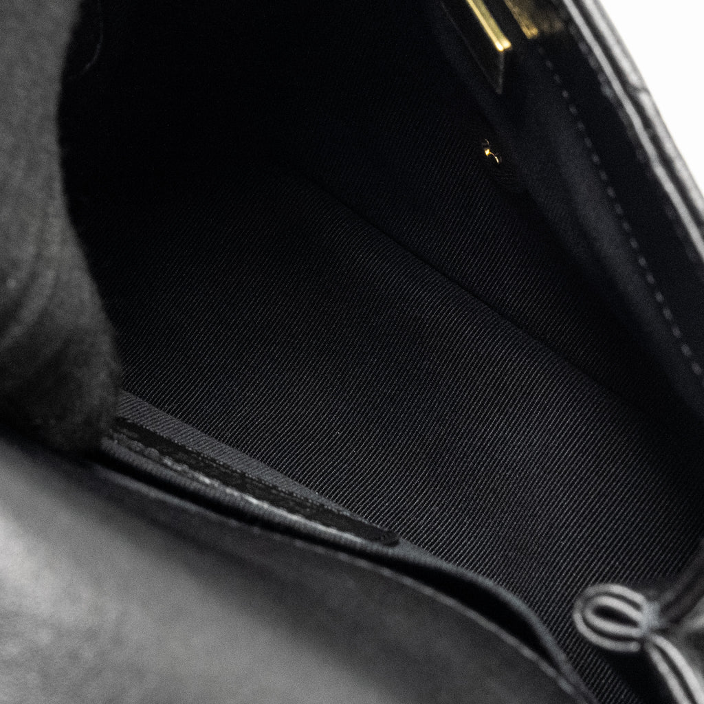 CHANEL 23C ROUND HANDLE MINI SQUARE FLAP BAG LAMBSKIN BLACK GHW (MICROCHIP)