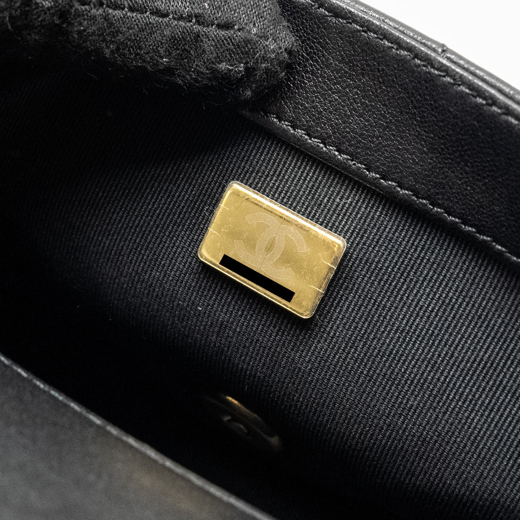 CHANEL 23C ROUND HANDLE MINI SQUARE FLAP BAG LAMBSKIN BLACK GHW (MICROCHIP)