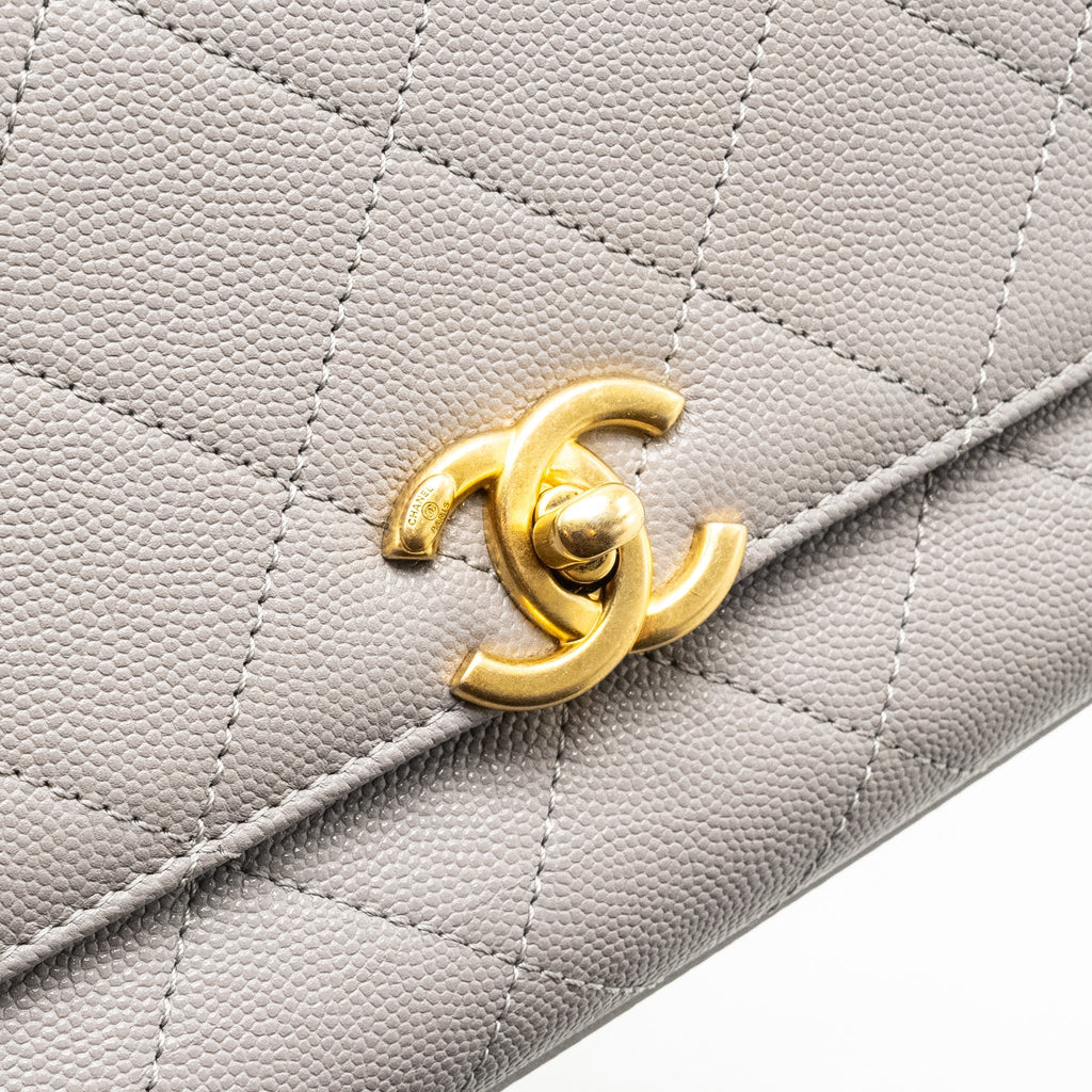 CHANEL MINI QUILTED FLAP BAG WITH CHAIN HANDLE CAVIAR GREY GHW (MICROCHIP)