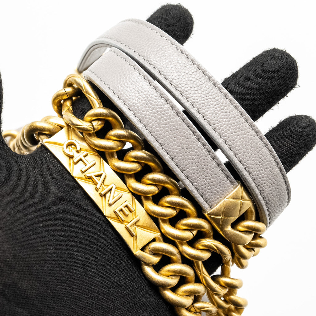 CHANEL MINI QUILTED FLAP BAG WITH CHAIN HANDLE CAVIAR GREY GHW (MICROCHIP)