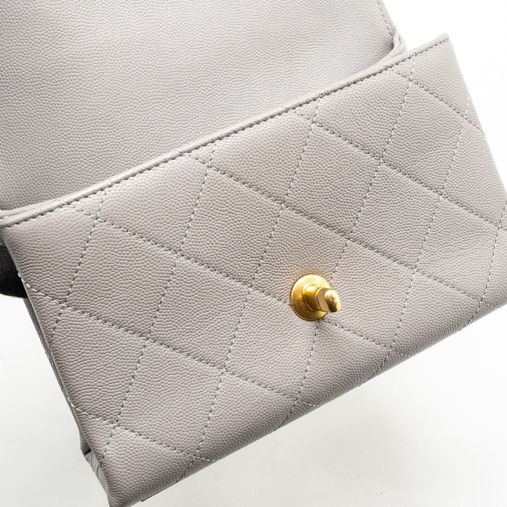 CHANEL MINI QUILTED FLAP BAG WITH CHAIN HANDLE CAVIAR GREY GHW (MICROCHIP)