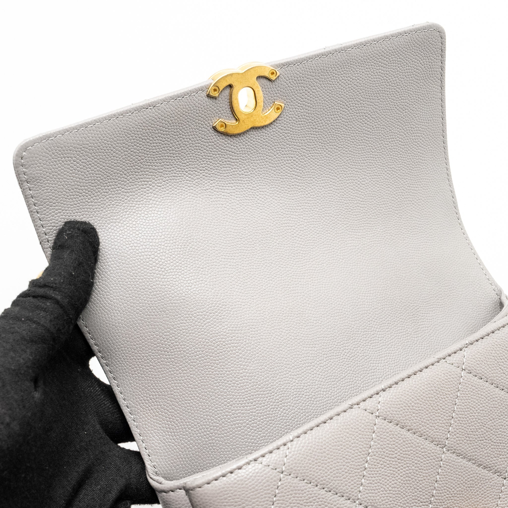 CHANEL MINI QUILTED FLAP BAG WITH CHAIN HANDLE CAVIAR GREY GHW (MICROCHIP)