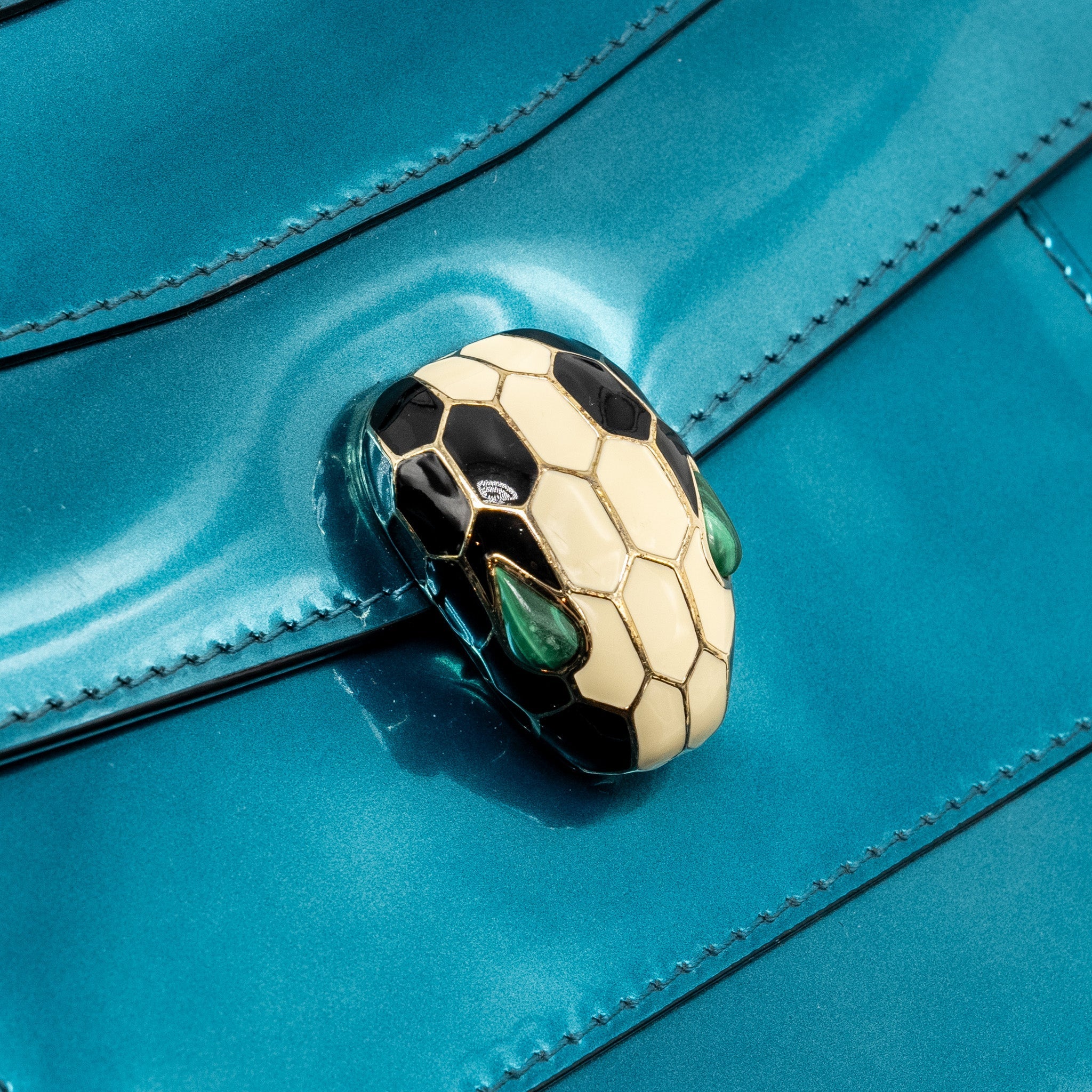 BVLGARI SERPENTI FOREVER BAG PATENT METALLIC BLUE LGHW