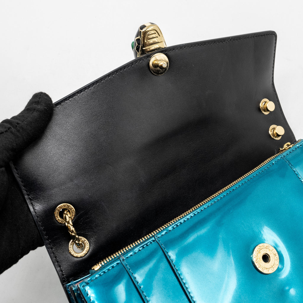 BVLGARI SERPENTI FOREVER BAG PATENT METALLIC BLUE LGHW