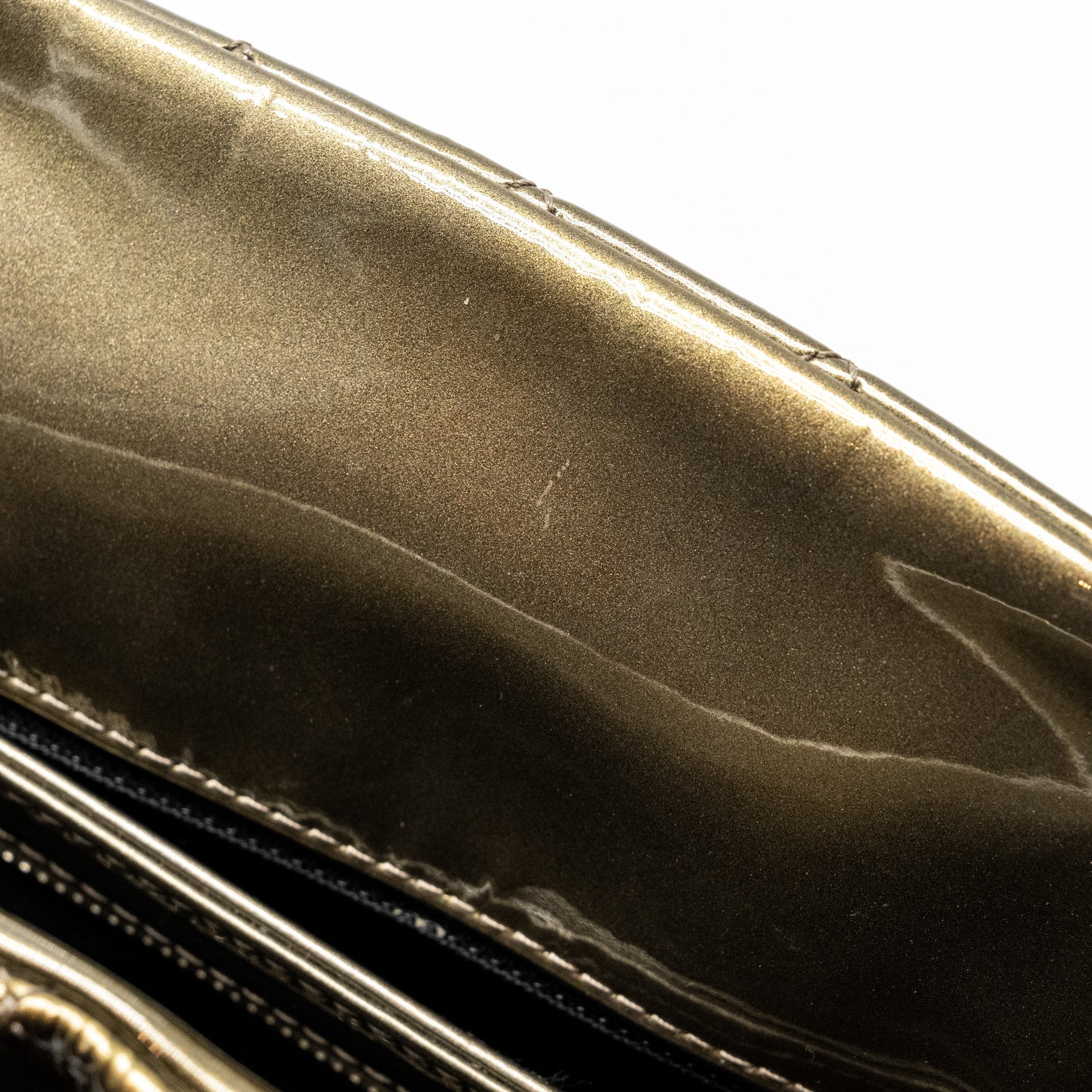 CHANEL JUST MADEMOISELLE BOWLING BAG PATENT METALLIC GOLD / SILVER SHW