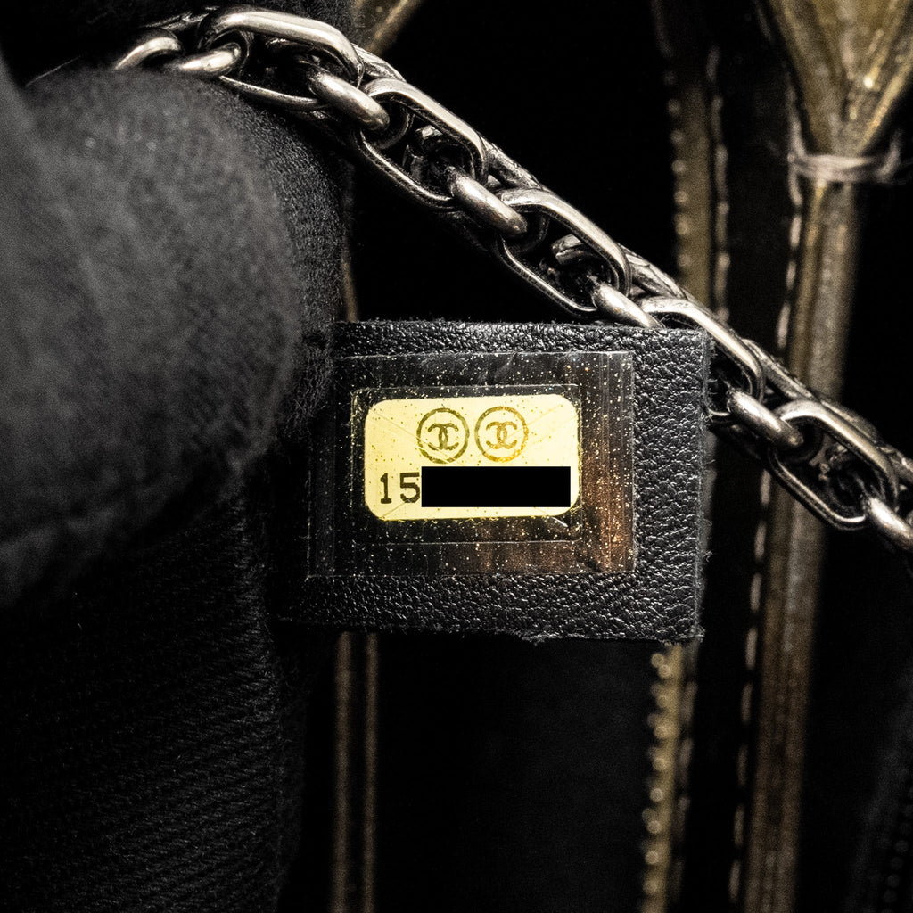CHANEL JUST MADEMOISELLE BOWLING BAG PATENT METALLIC GOLD / SILVER SHW